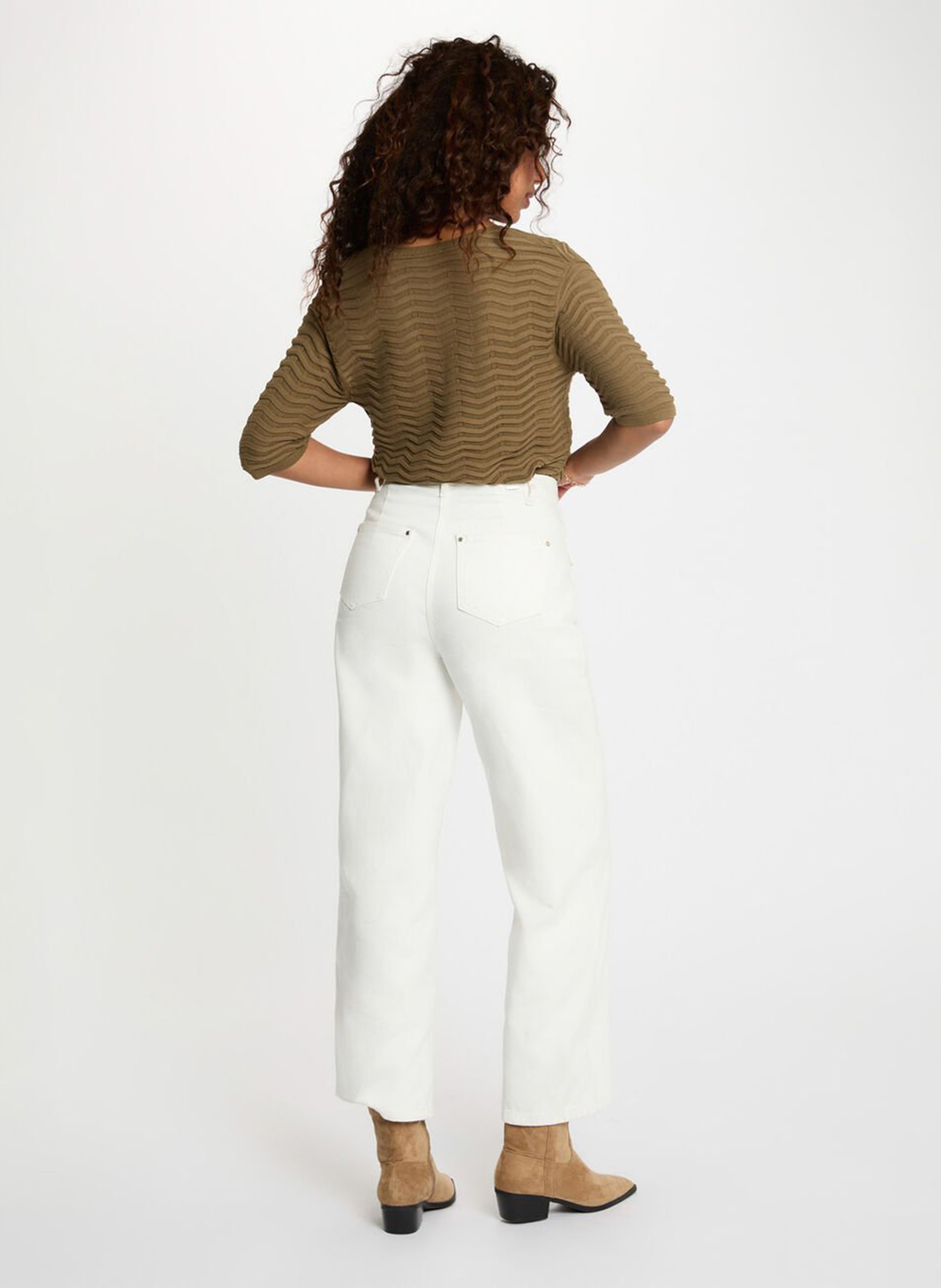 Straight-cut V-neck knit sweater MORGAN Green