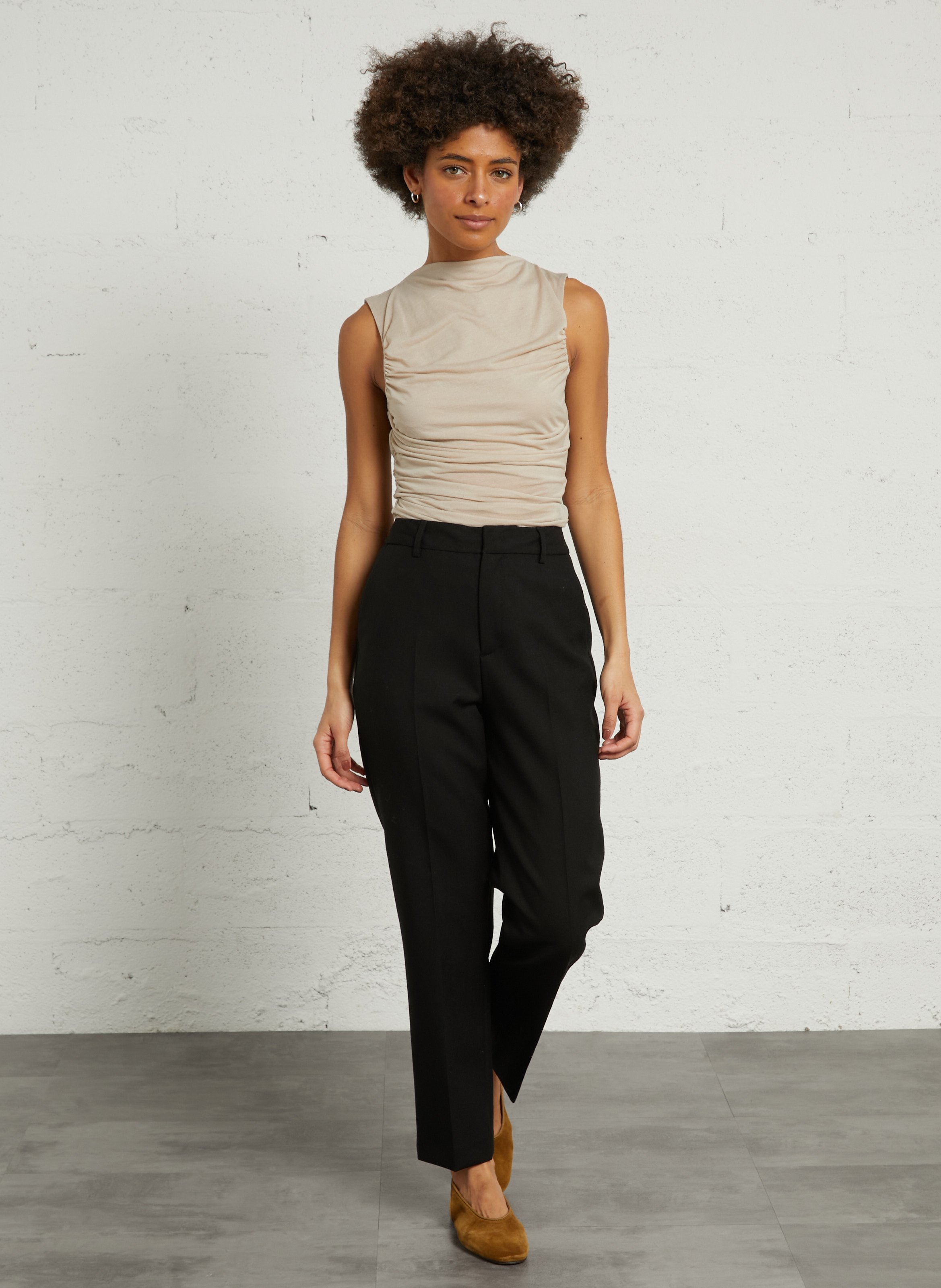 Gedrapeerde top van gemengd katoen SOEUR Beige