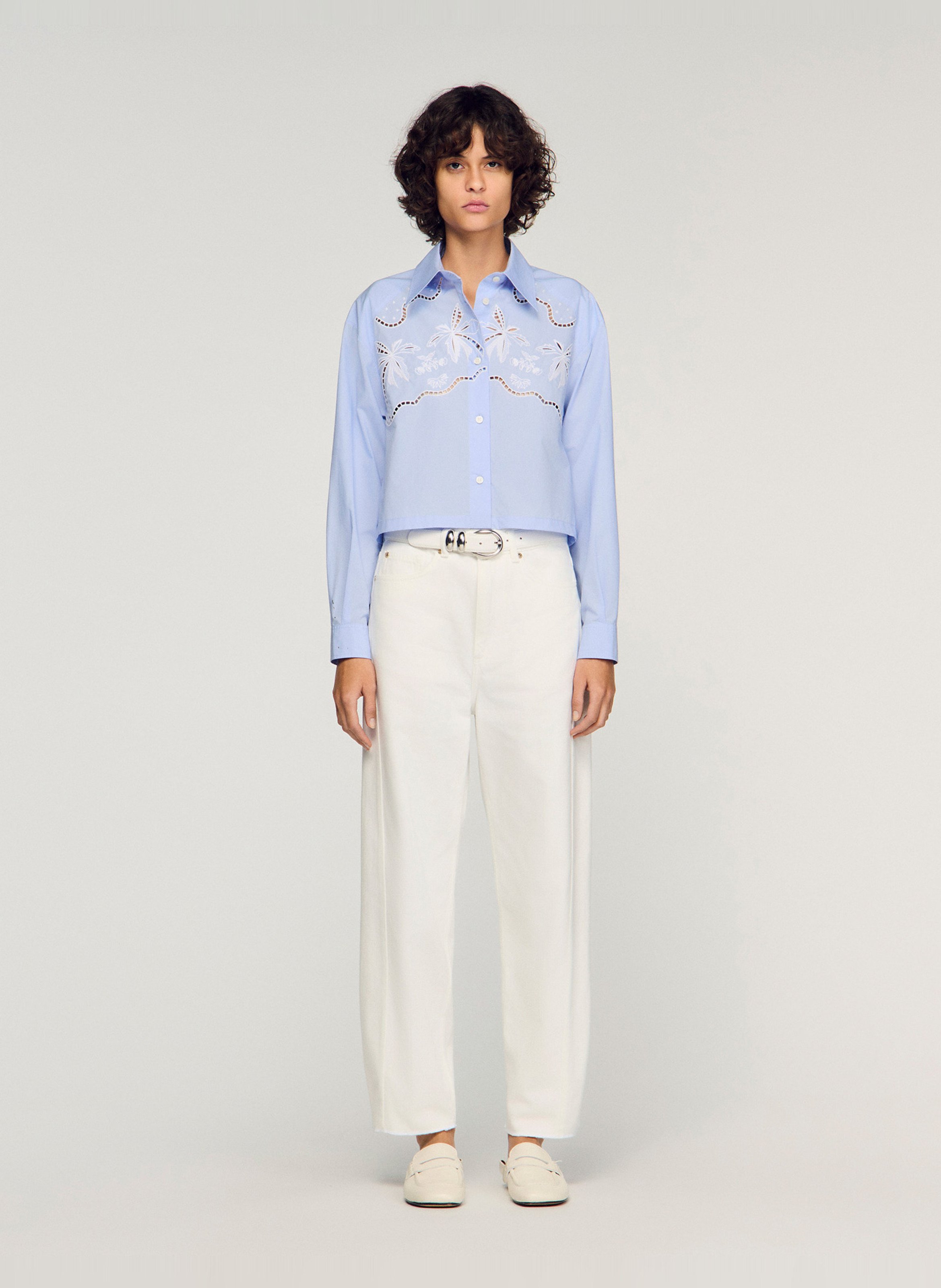 Korte blouse met knoopsluiting en borduurwerk SANDRO Blauw