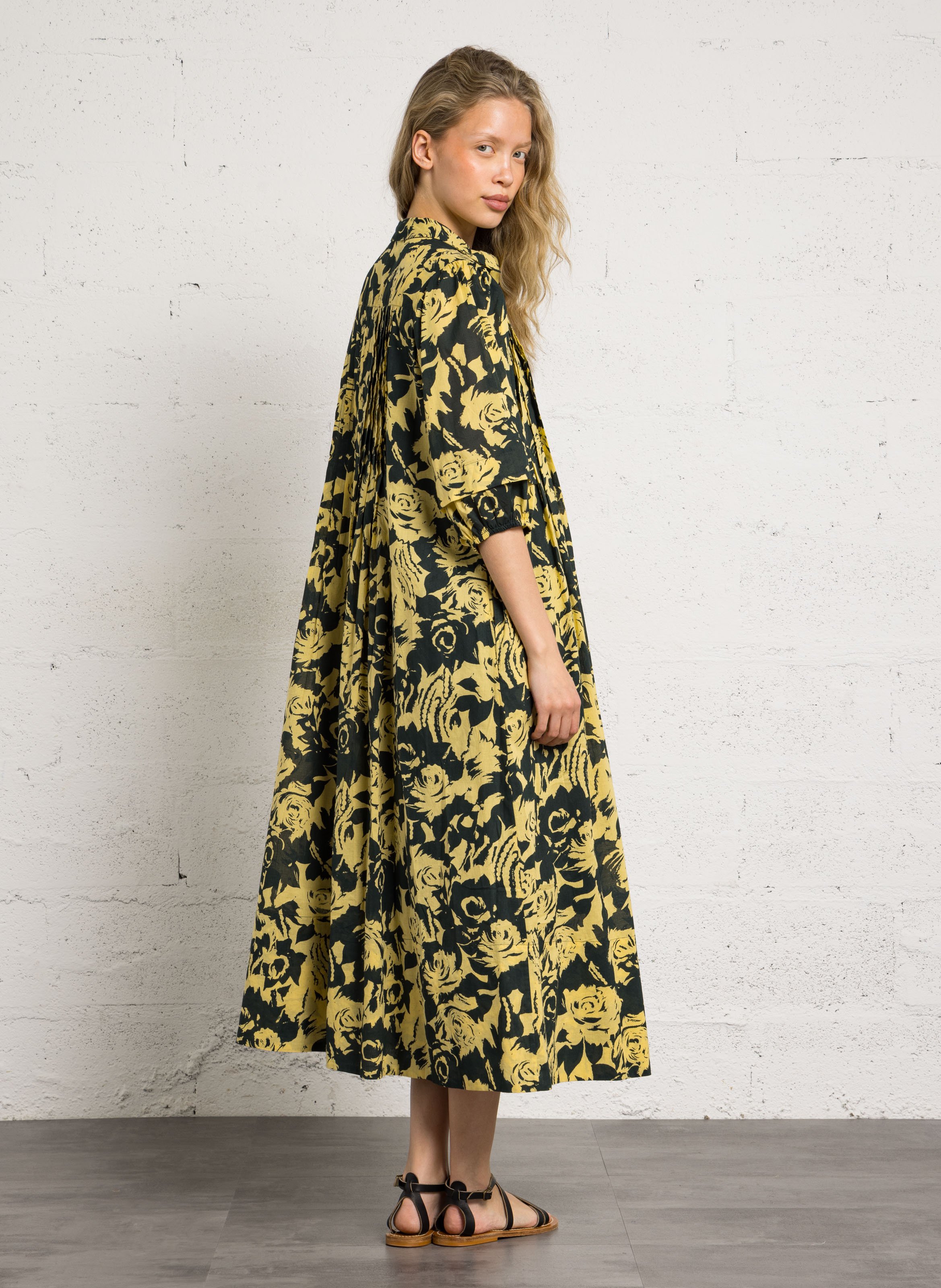 Robe longue ample col classique en coton bio LEON & HARPER Jaune