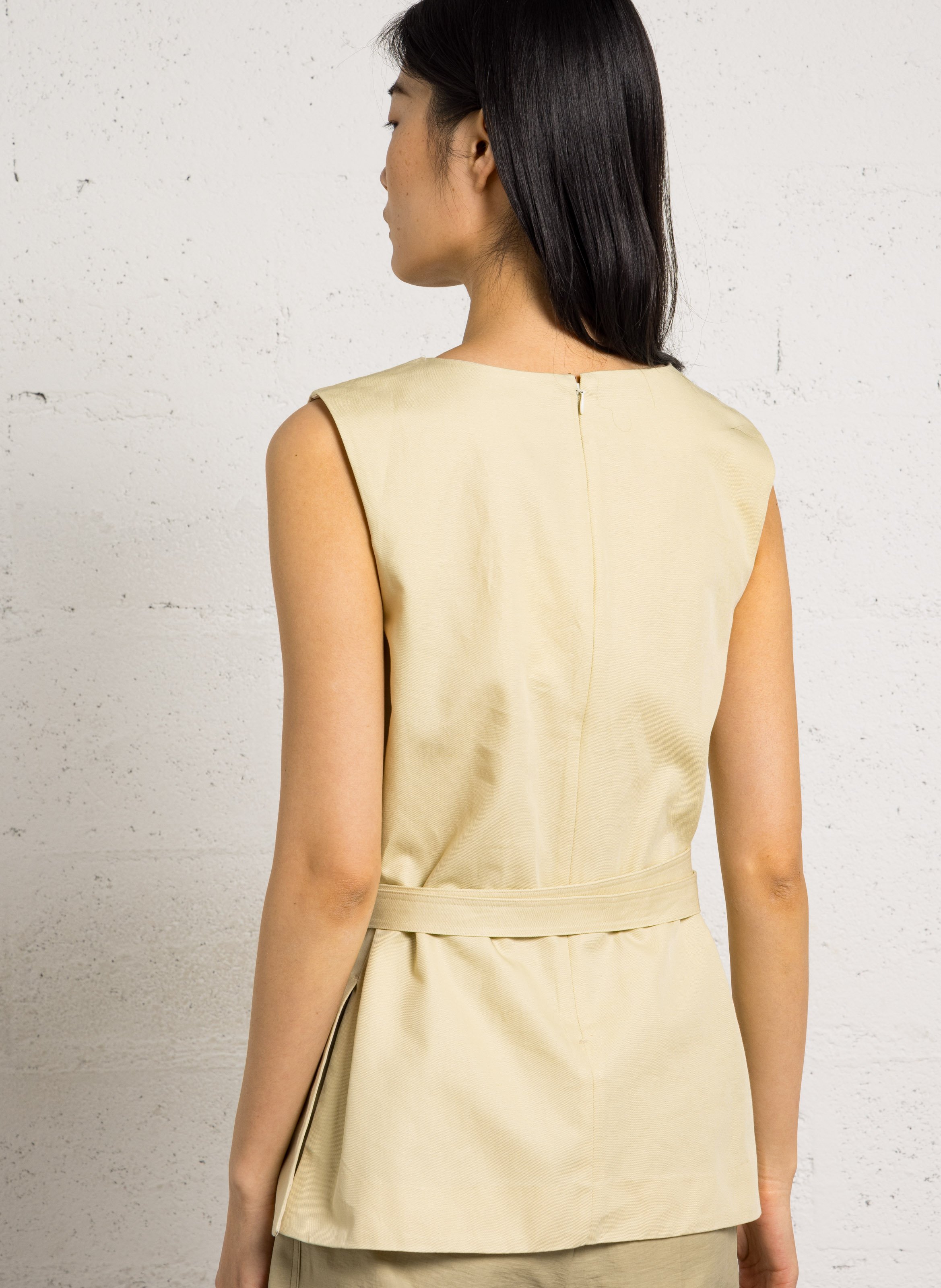 Round-neck organic cotton and linen top SOEUR Beige