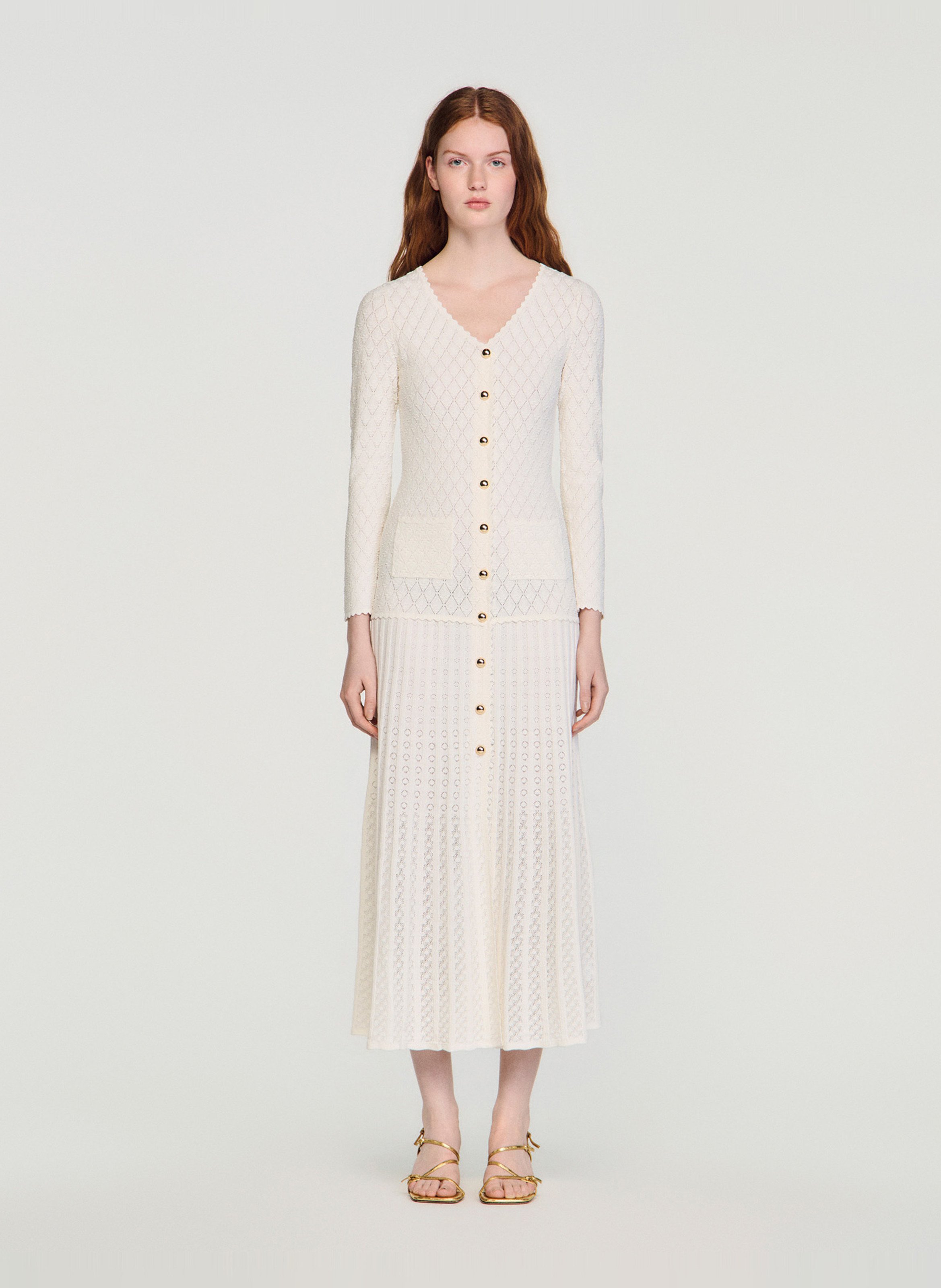 Lange jurk met V-hals SANDRO Beige