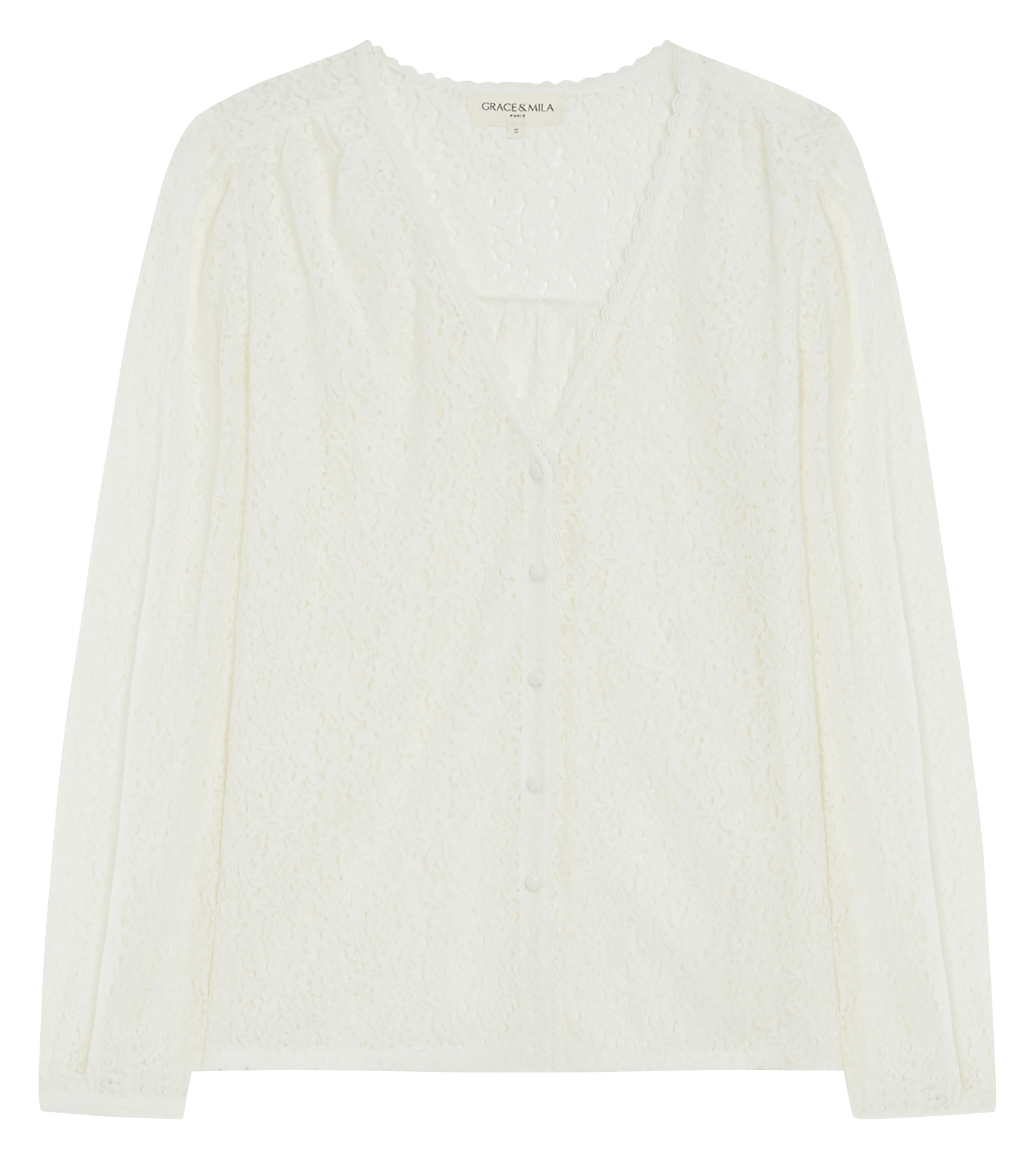 Blouse col V en dentelle GRACE ET MILA Blanc