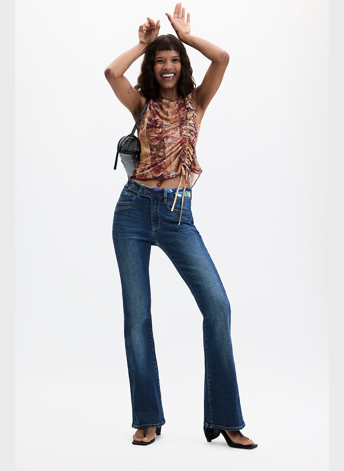 Flared jeans met geborduurde riem DESIGUAL Blauw