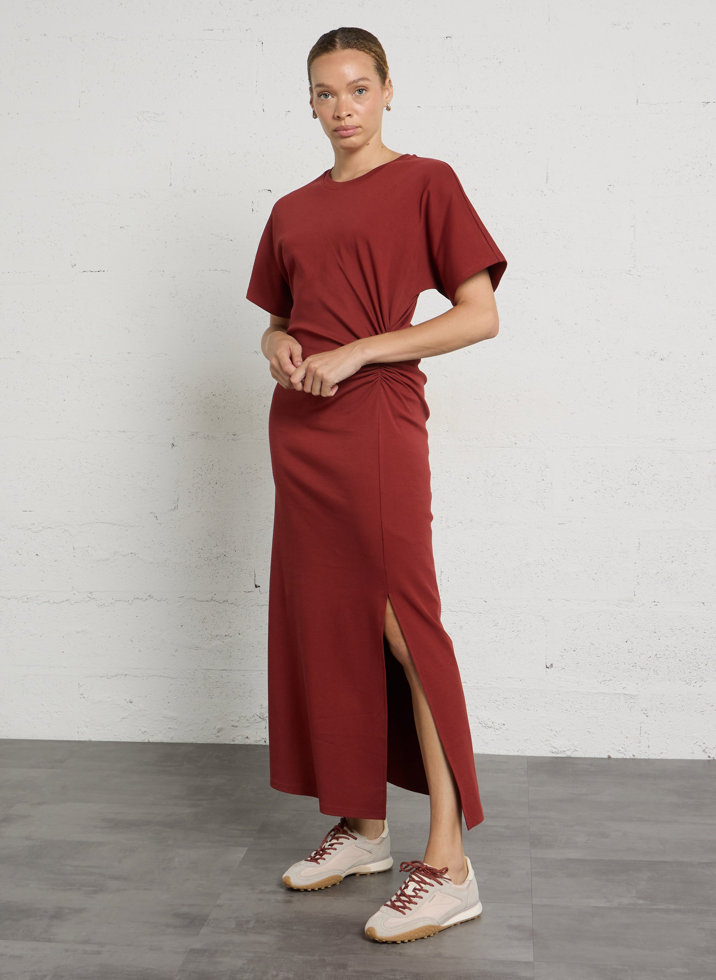 Long cotton-blend dress with round neck MAISON 123 Red