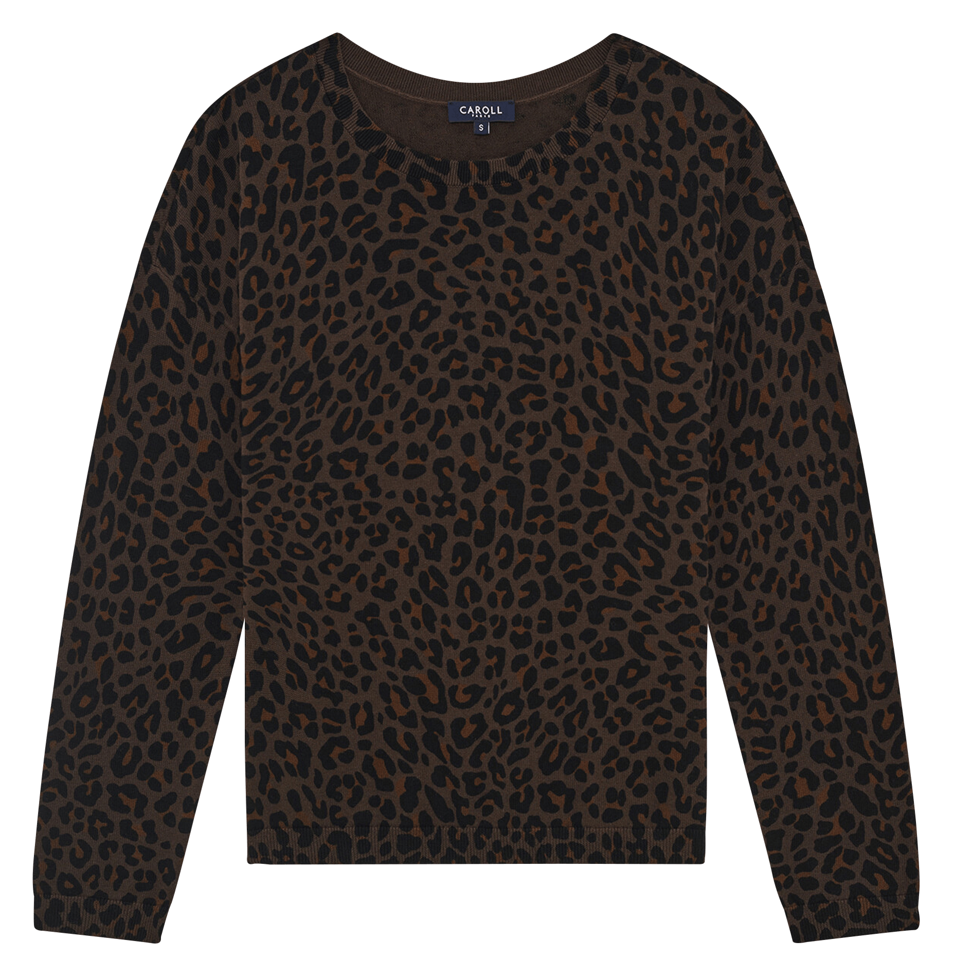 Rundhalsausschnitt-Pullover mit Leopardenmuster aus Baumwolle | Braun CAROLL Damen