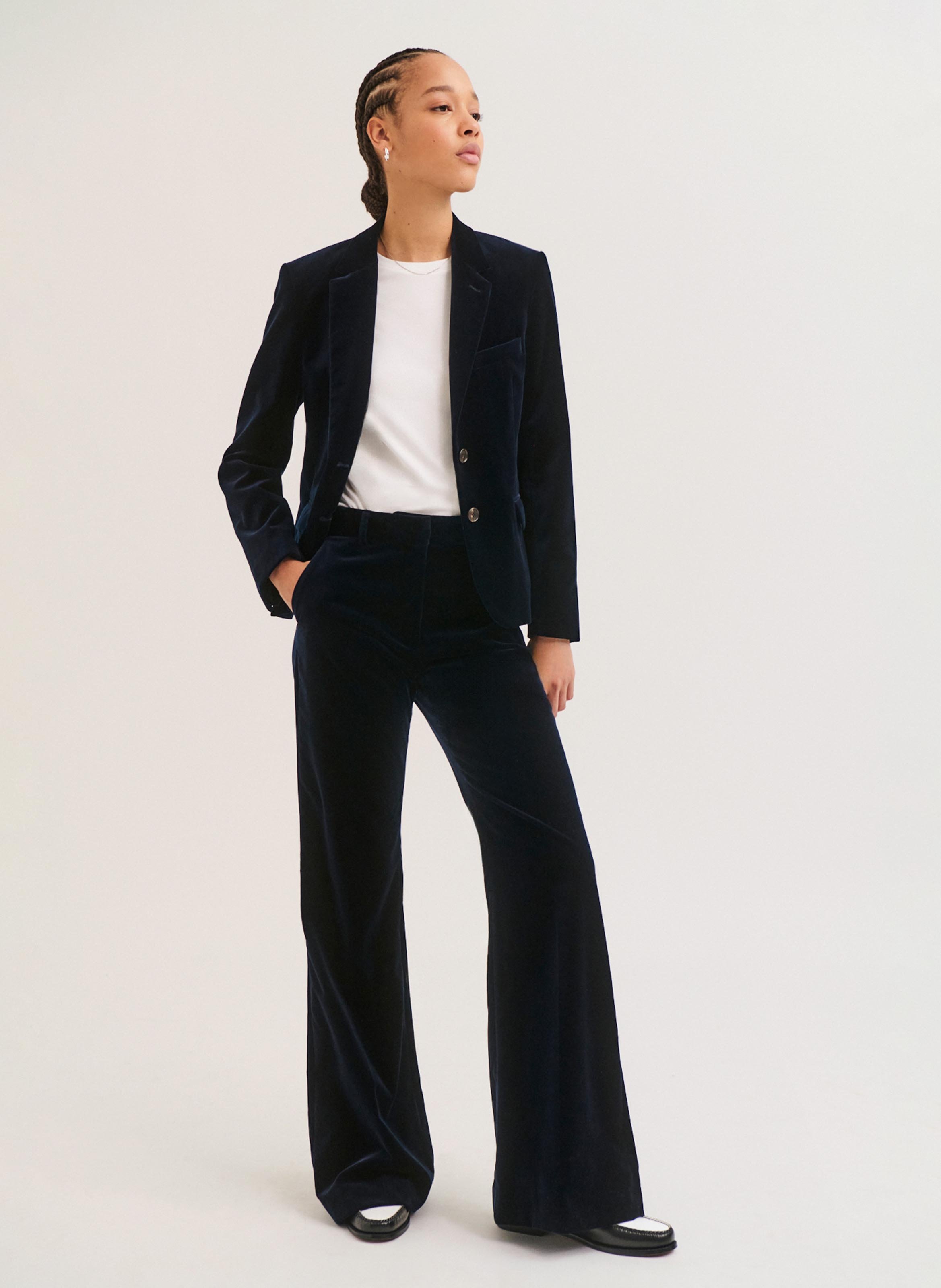 Flare velvet smooth pants PABLO Blue