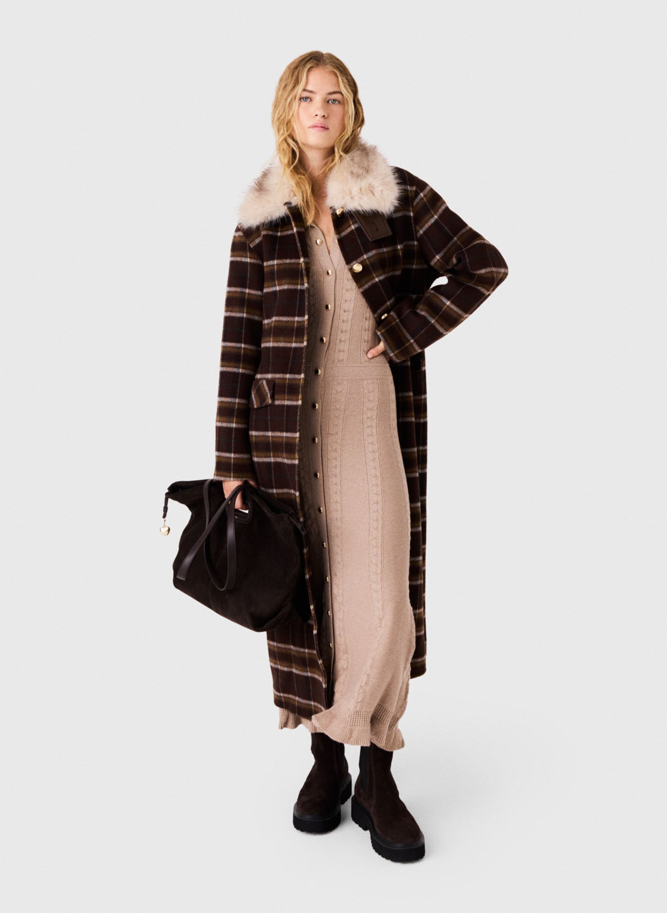 Manteau ceinturé en laine mélangée MAJE Bruin
