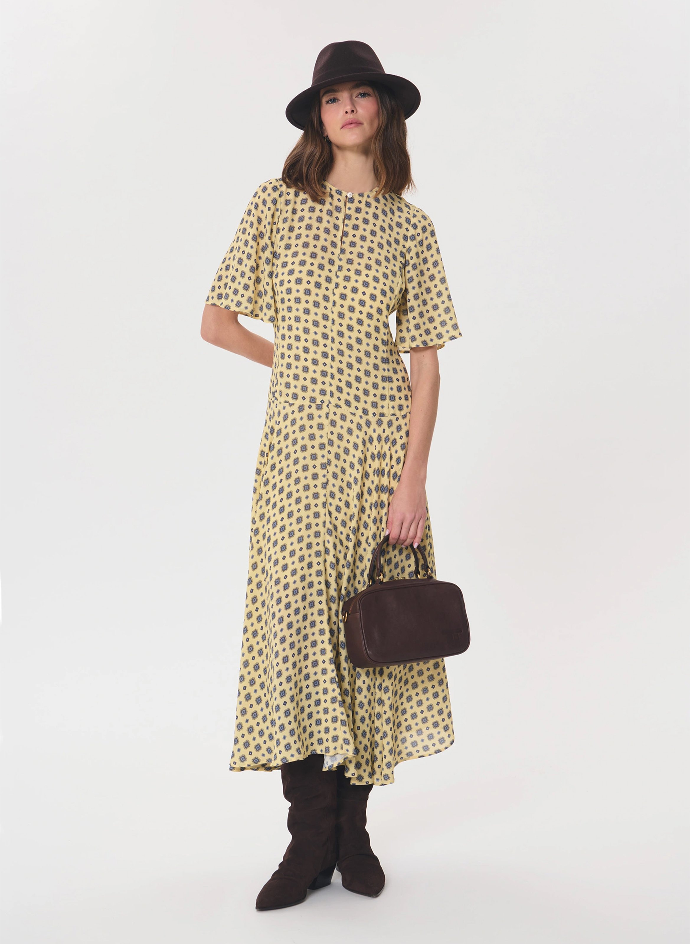Robe longue col V imprimé pois TARA JARMON Jaune