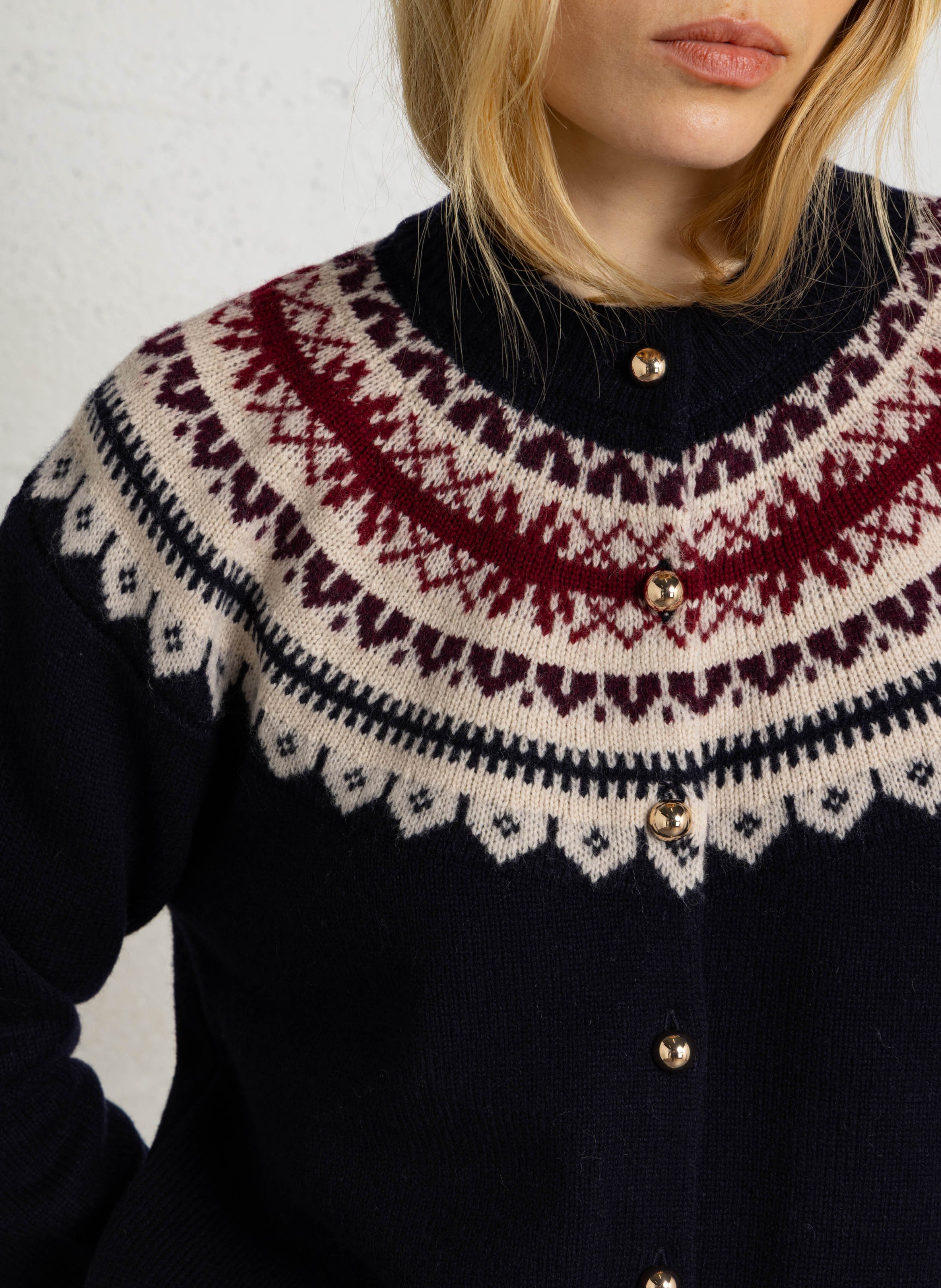 Wollstrickjacke mit Rundhalskragen PETITE MENDIGOTE Blau