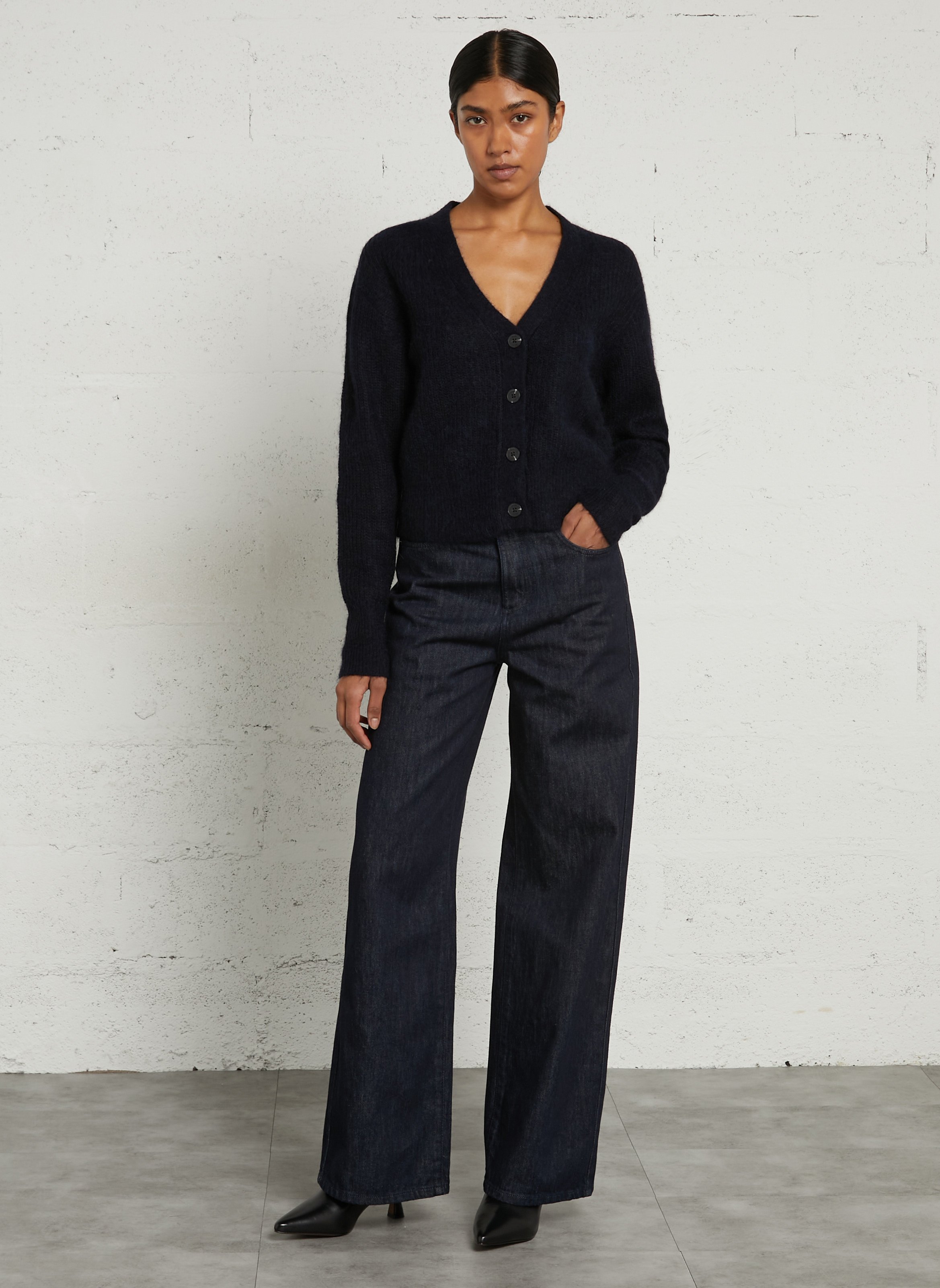 Cardigan col V boutonné en laine mélangée IKKS Bleu