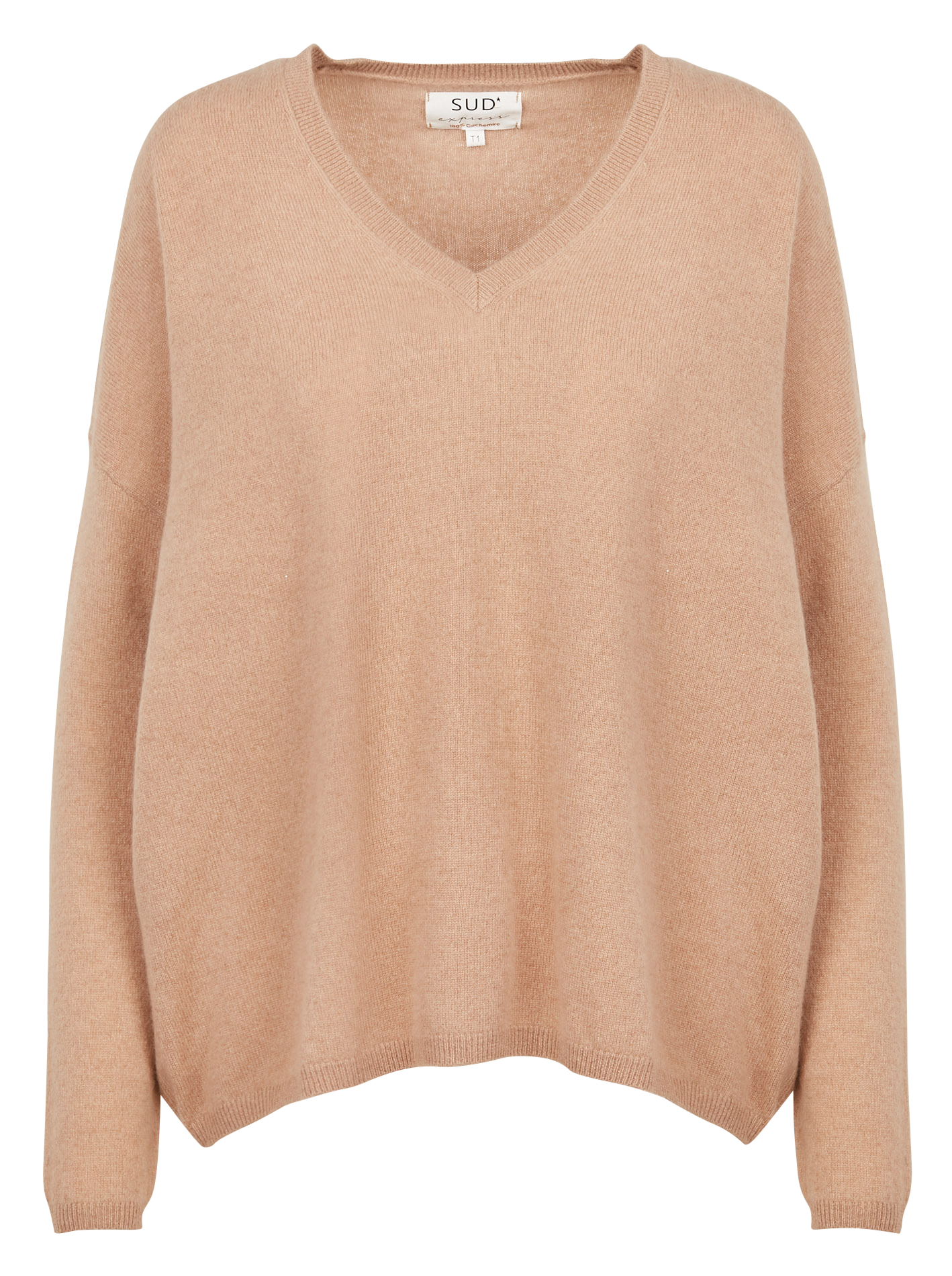Pull col v en cachemire  SUD EXPRESS Beige