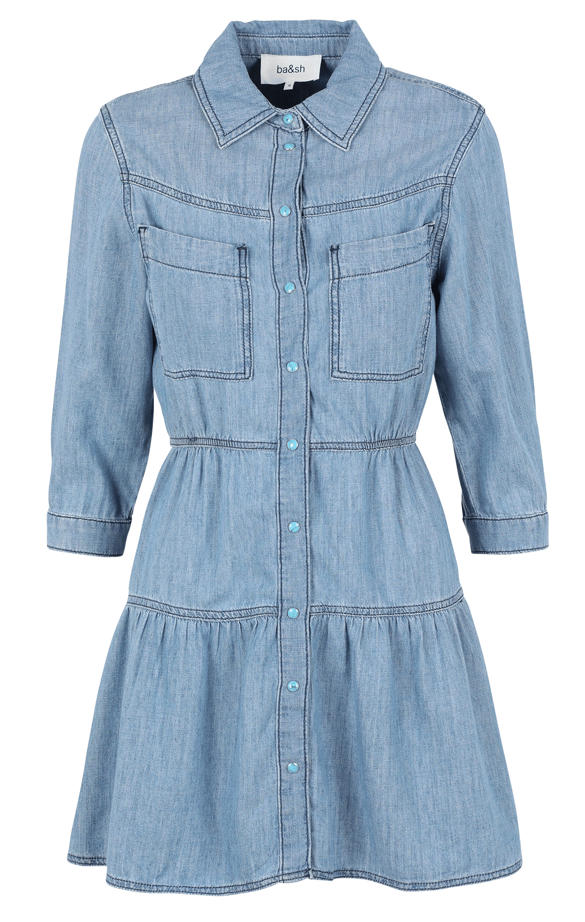 Robe courte col classique en coton mélangé  BleuBA&SH