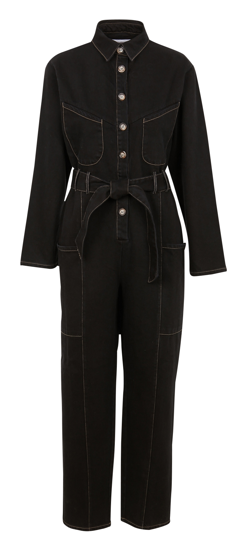 Jumpsuit van spijkerstof met klassieke kraag en borduursel RITA ROW Zwart