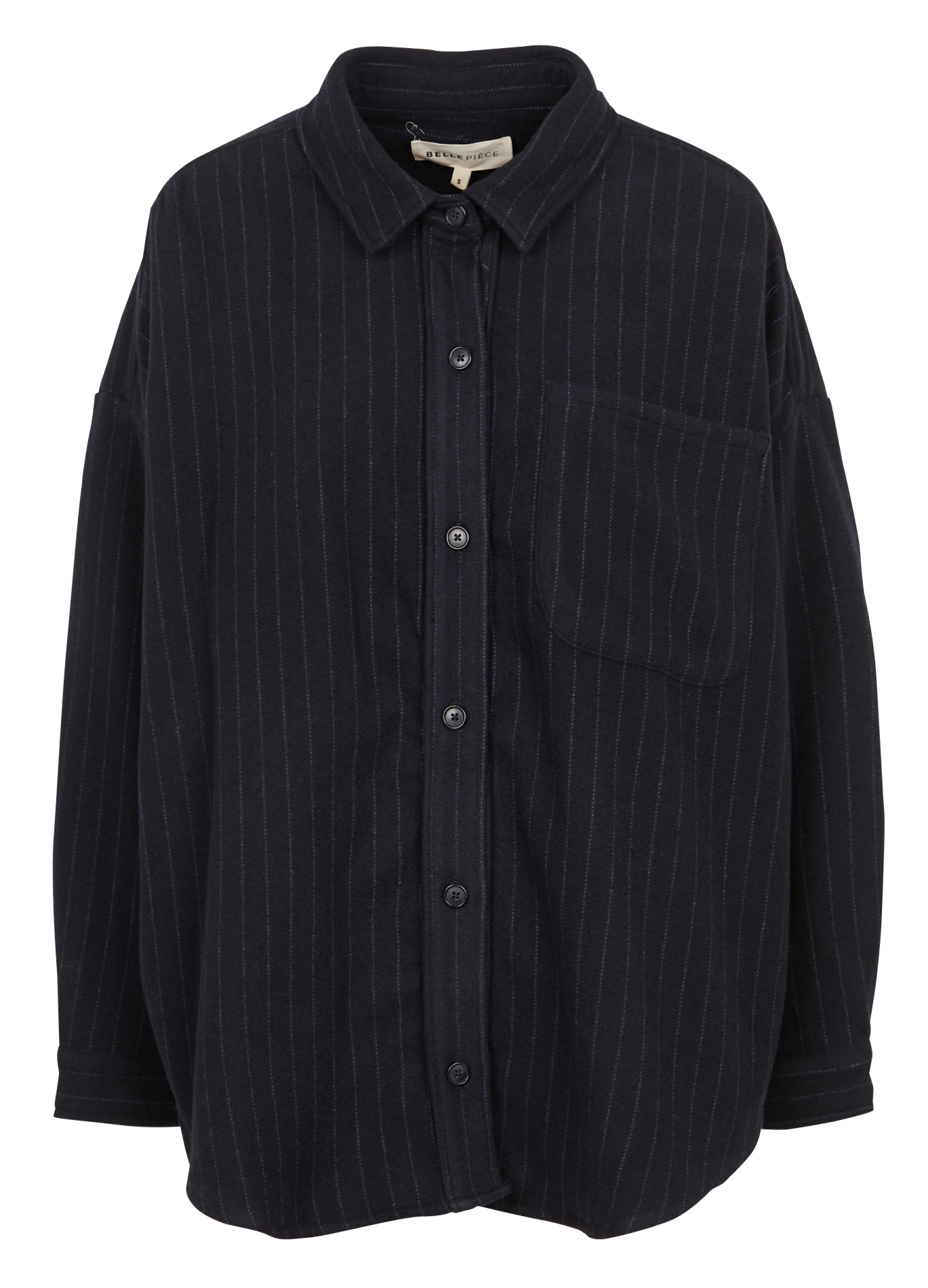 Striped wool-blend overshirt with classic collar BELLEPIECE Blue