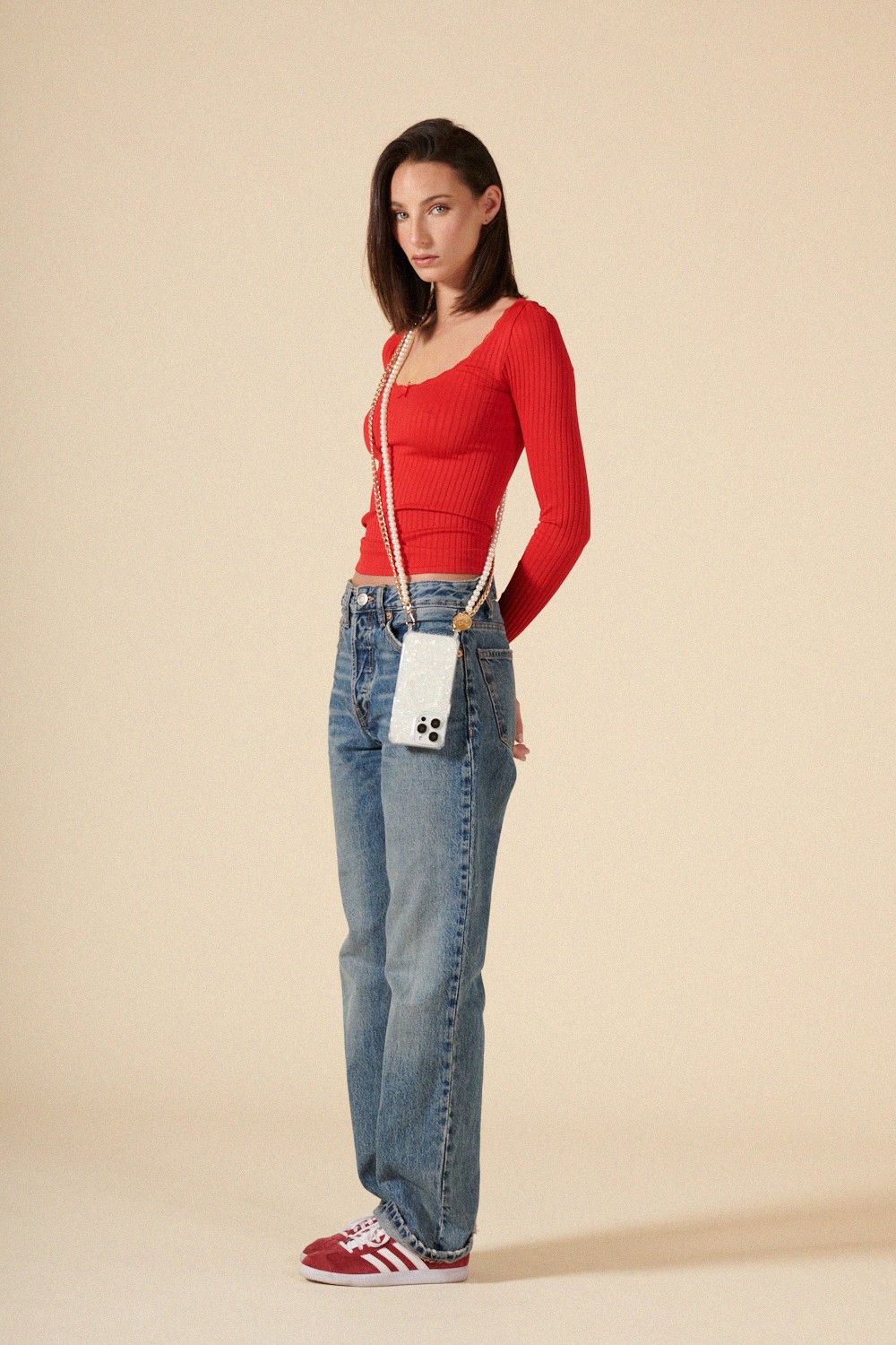 Beaded phone chain LA COQUE FRANCAISE White