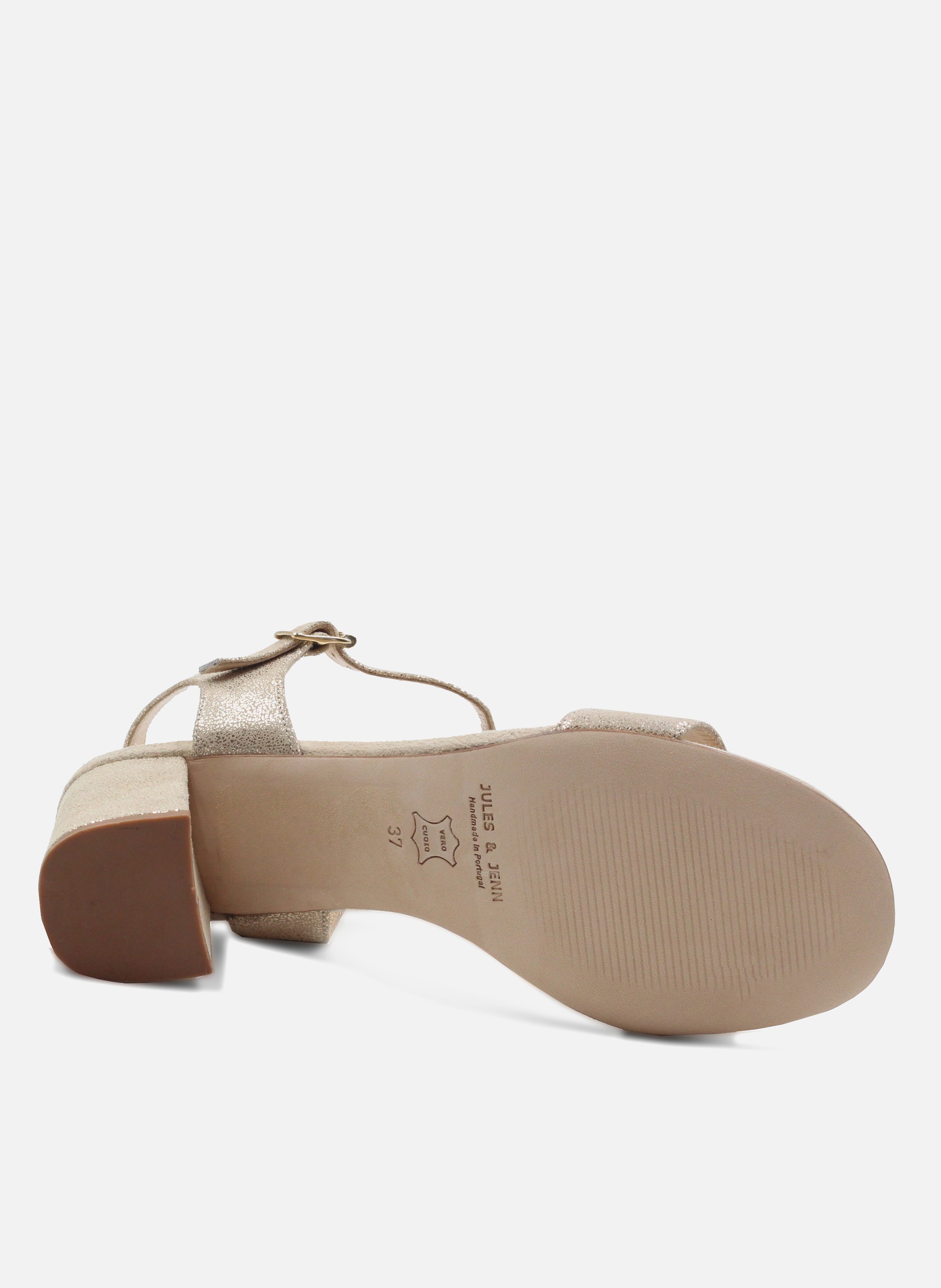 Heeled metallic leather sandals JULES & JENN Golden