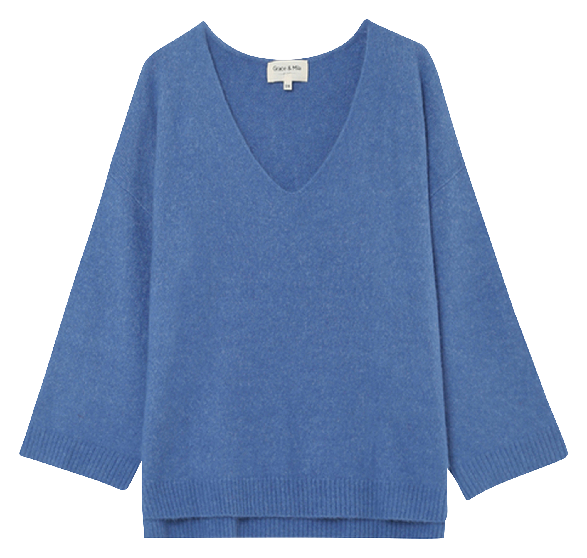Long wool-blend knit cardigan GRACE ET MILA Blue