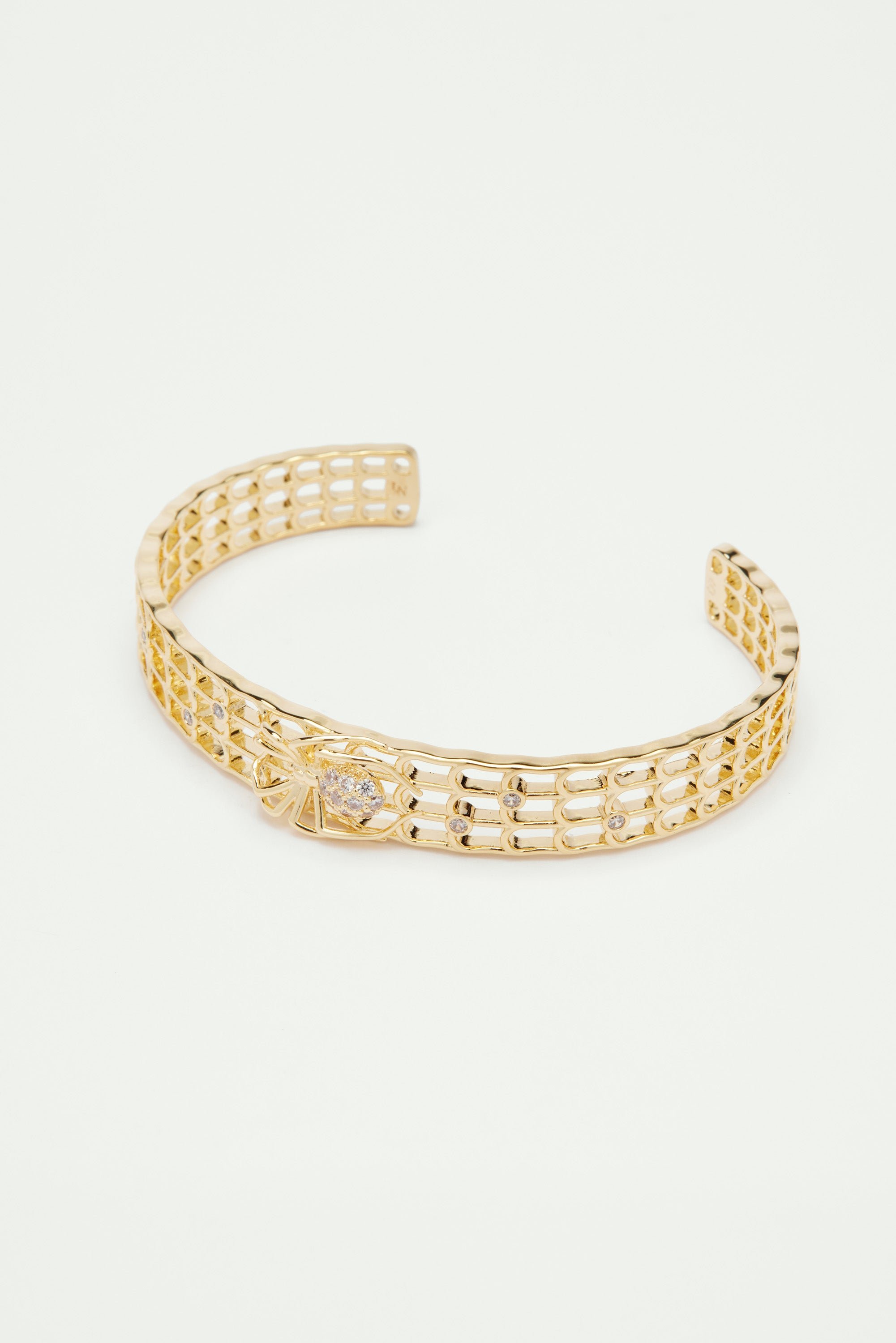 Gold-plated openwork enamel bangle bracelet, spider and crystals LES NEREIDES Yellow
