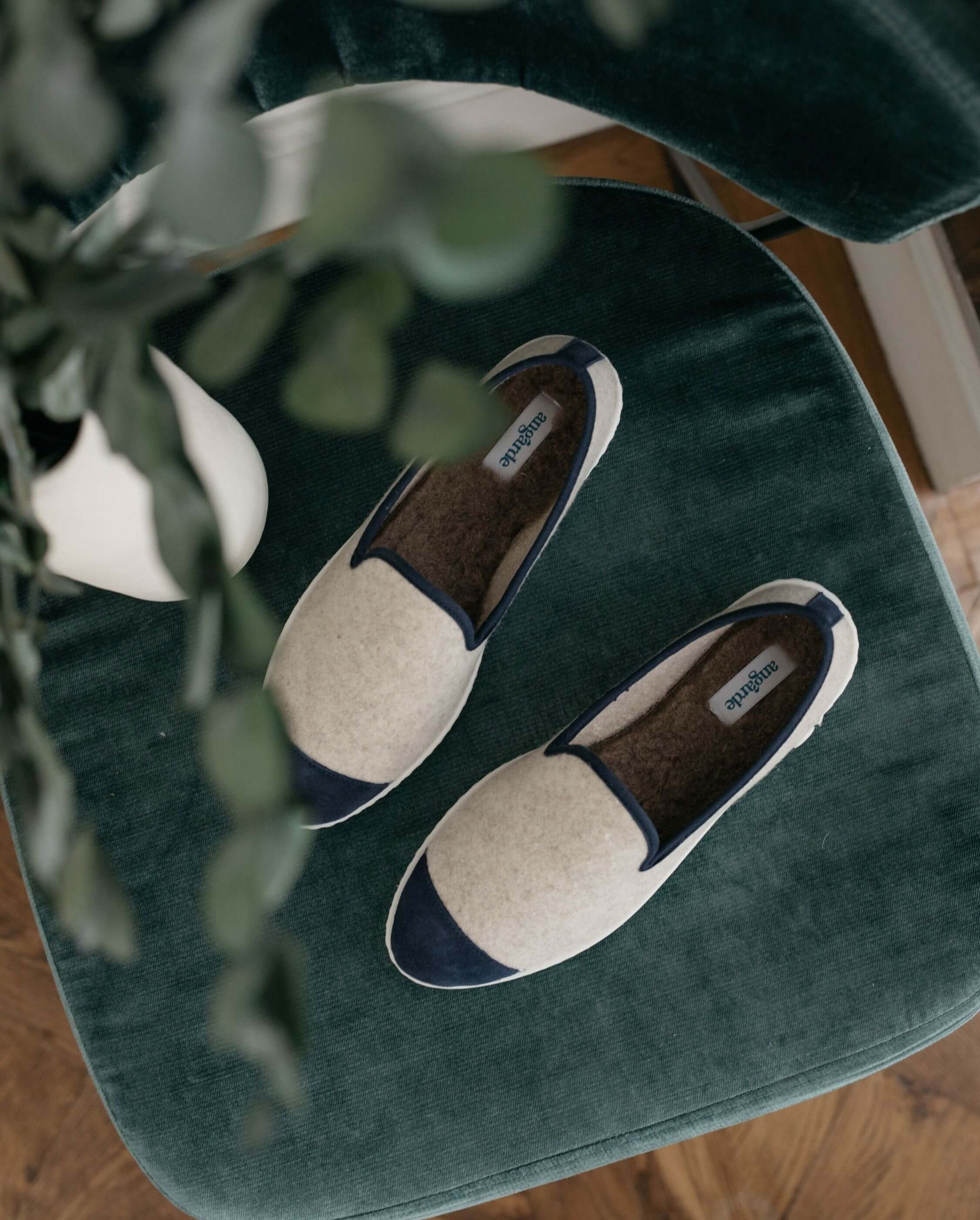 Women's wool slipper, beige navy ANGARDE Beige