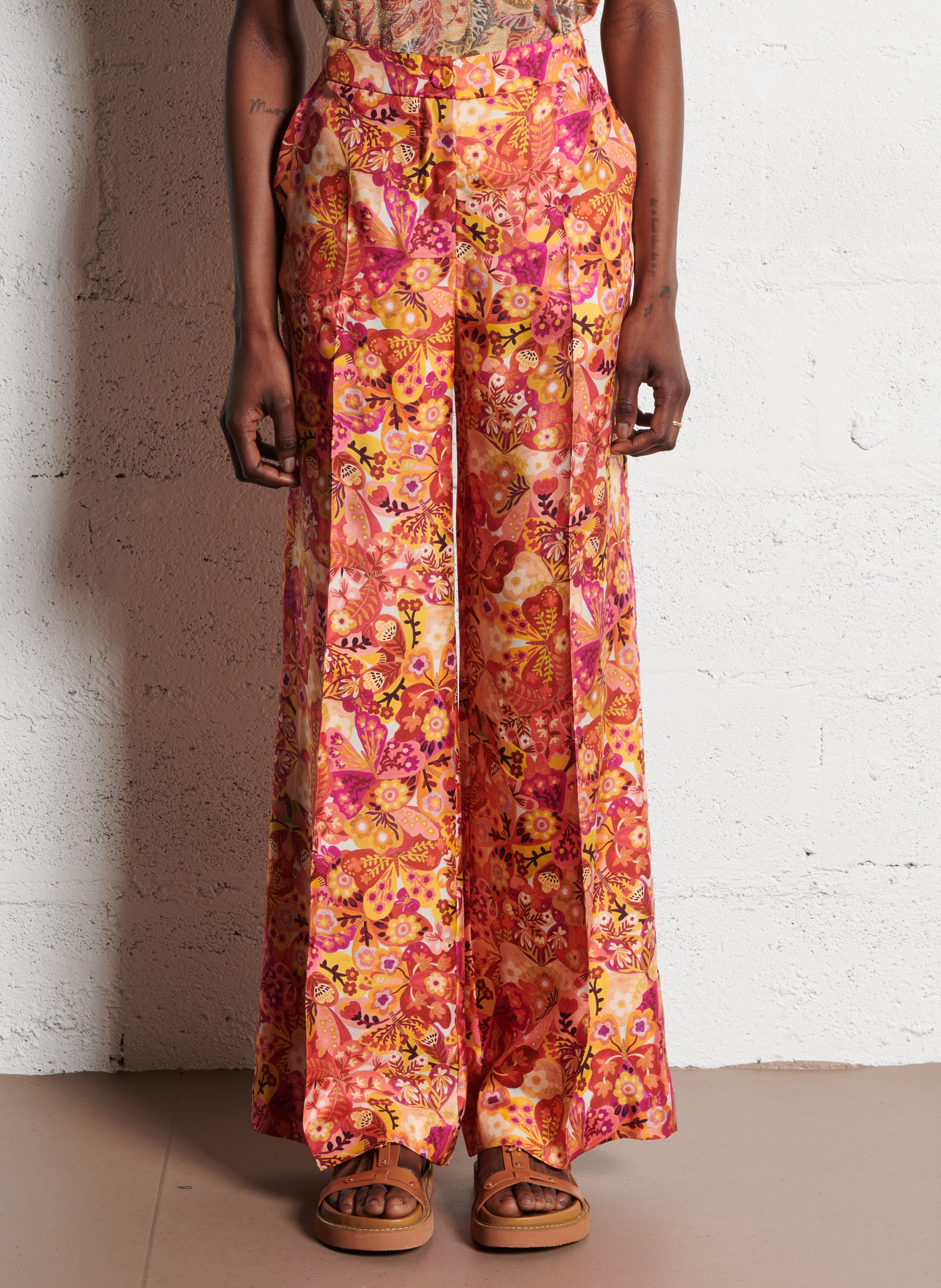 Pantalon large imprimé en soie MOMONI Multicolore