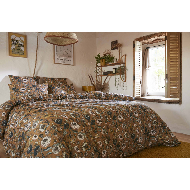 "Camelia" duvet cover all sizes "cotton gauze" L'EFFET PAPILLON Yellow