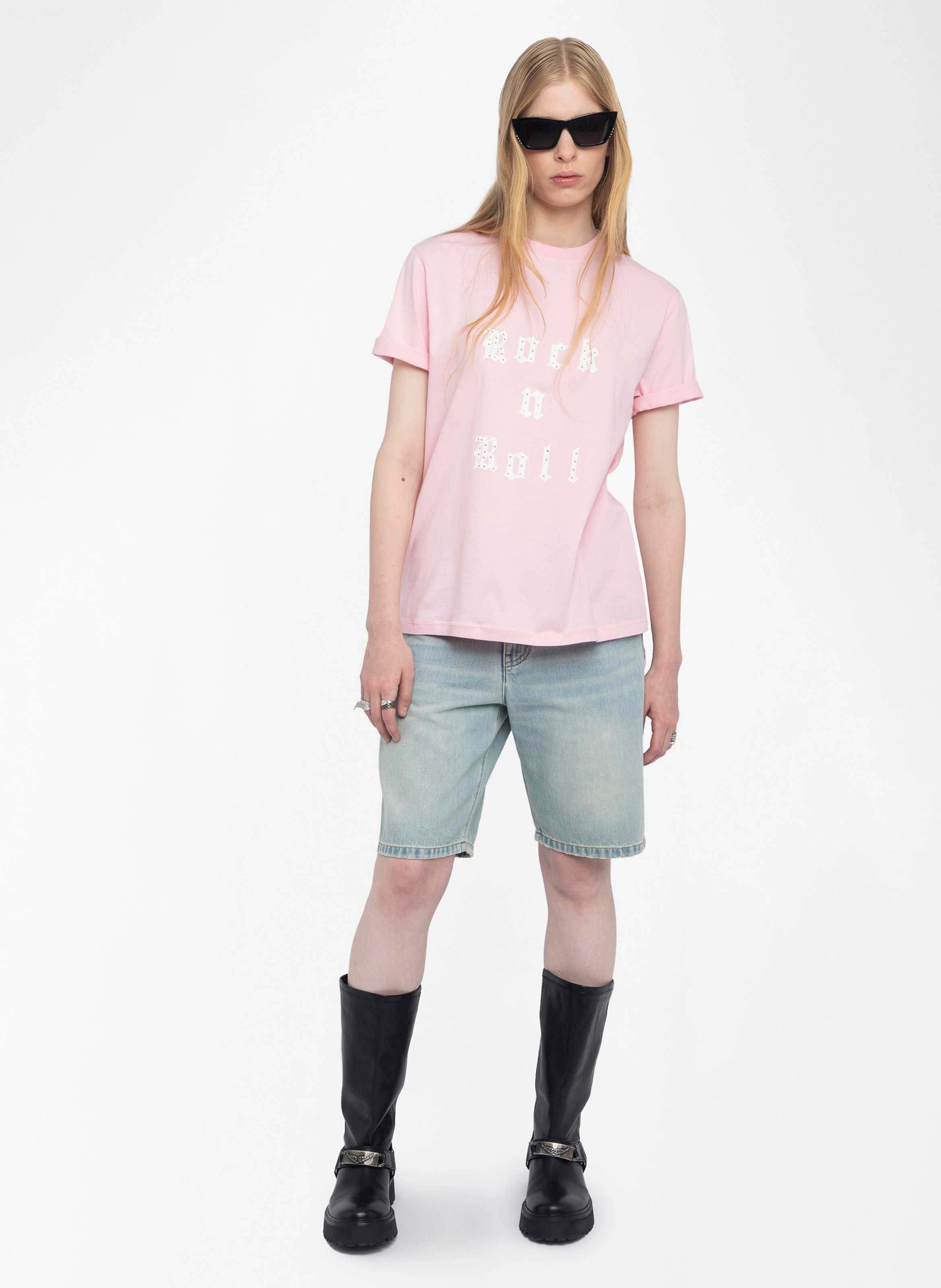 Tee-shirt oversize sérigraphié à strass ZADIG&VOLTAIRE Rose