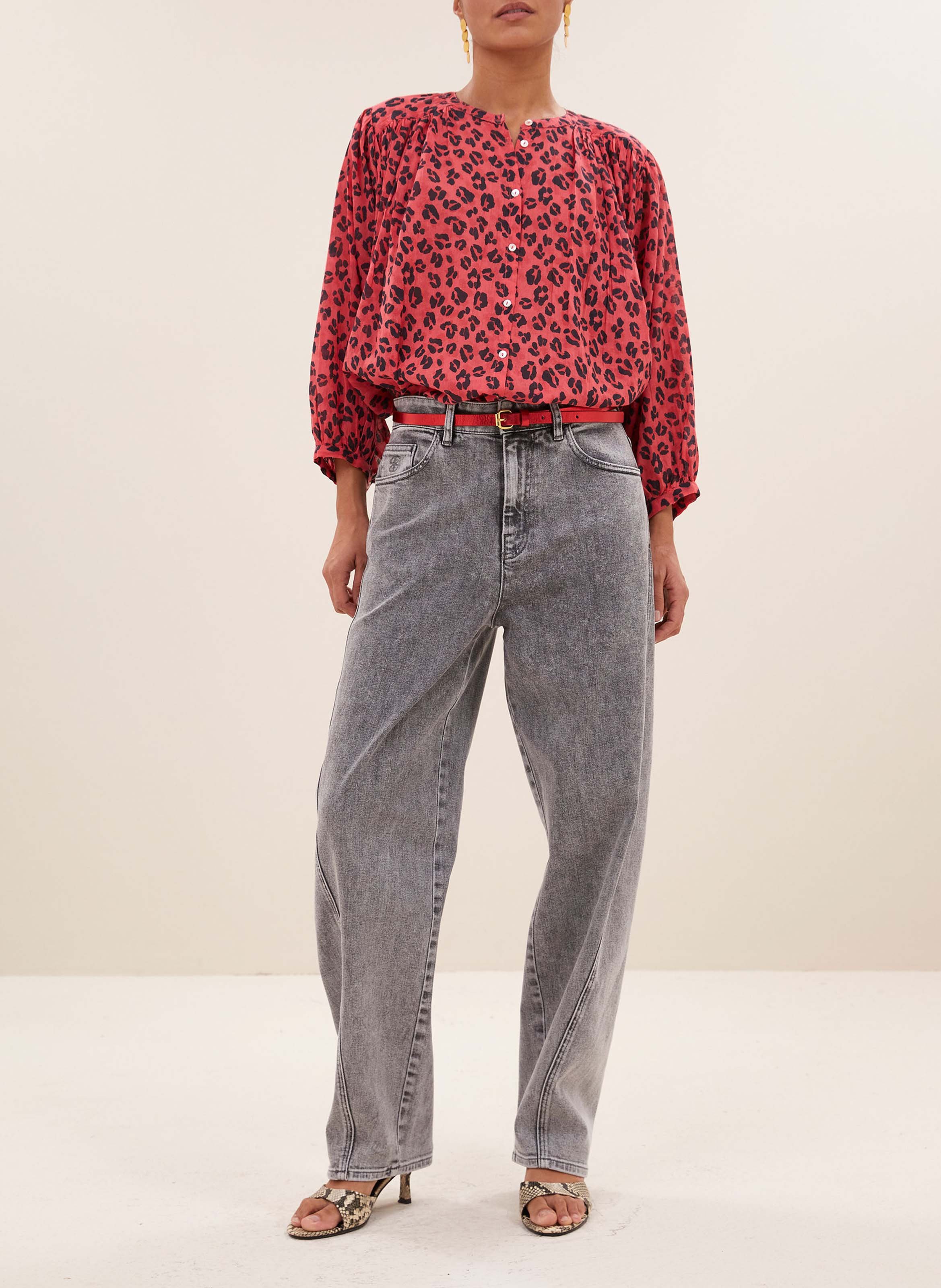 Blouse met ronde hals en luipaardprint BY BAR Rood