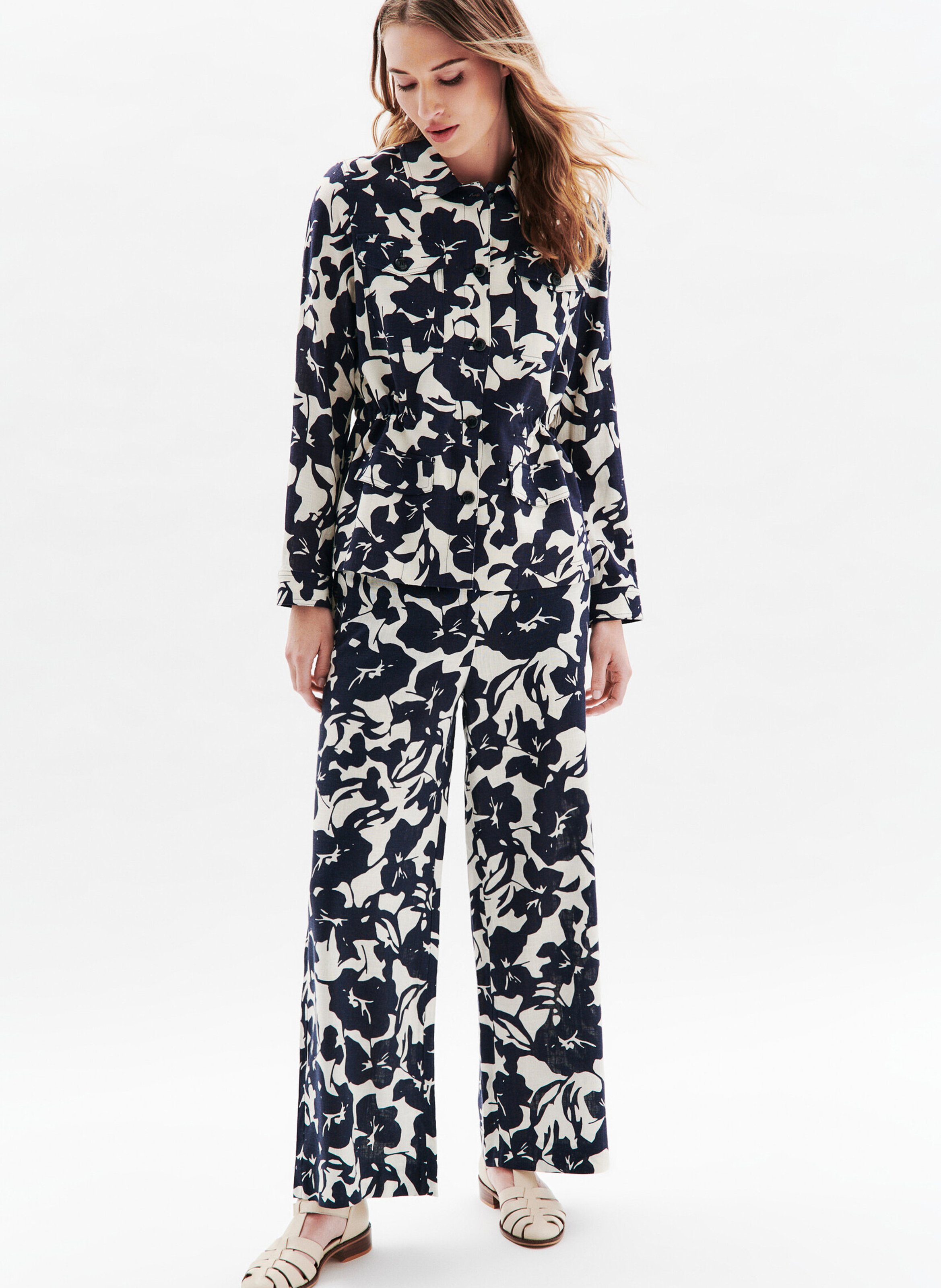 Pantalon large à imprimé floral CAROLL Blanc