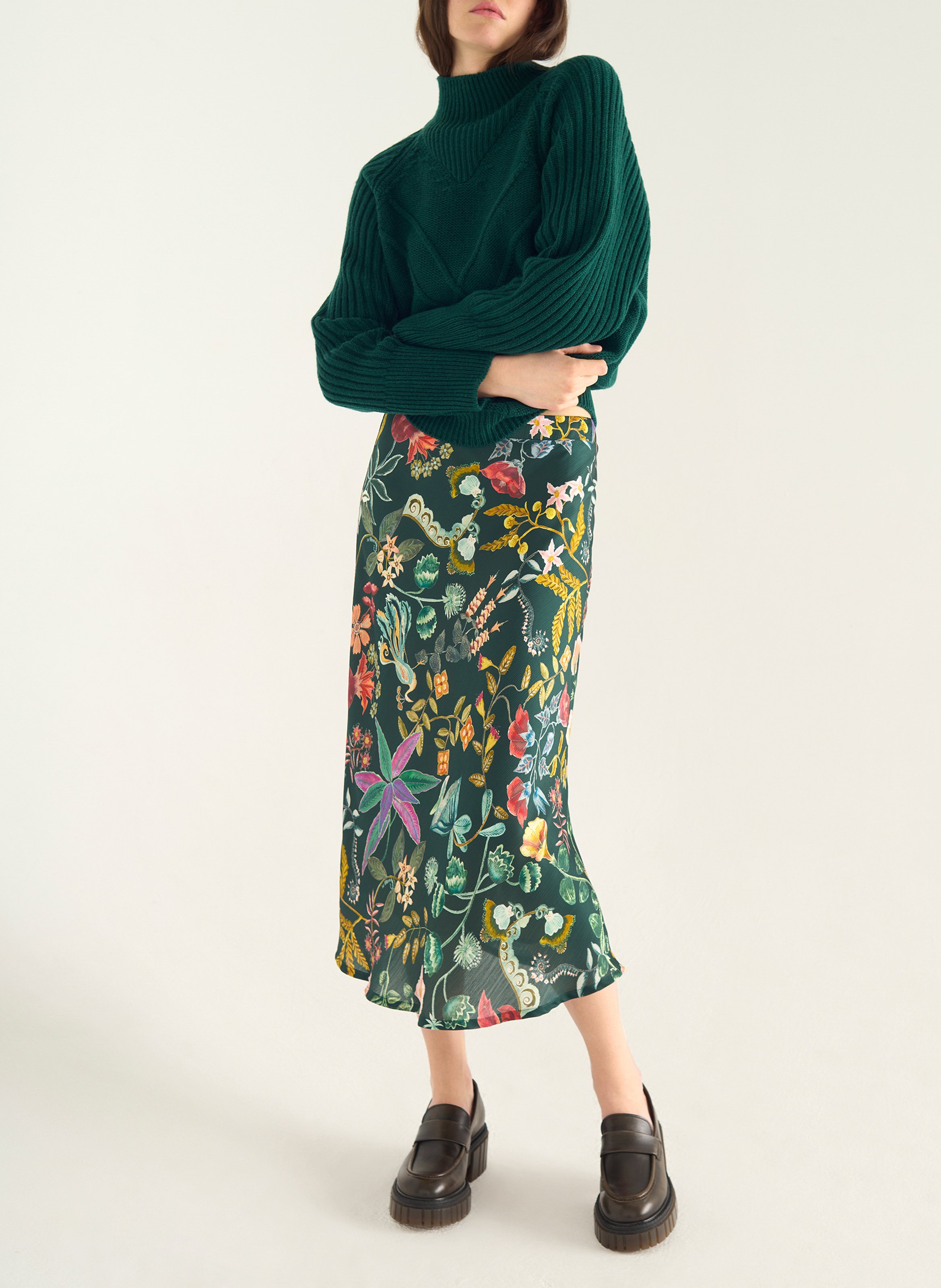 Jupe midi imprimée COTELAC Vert