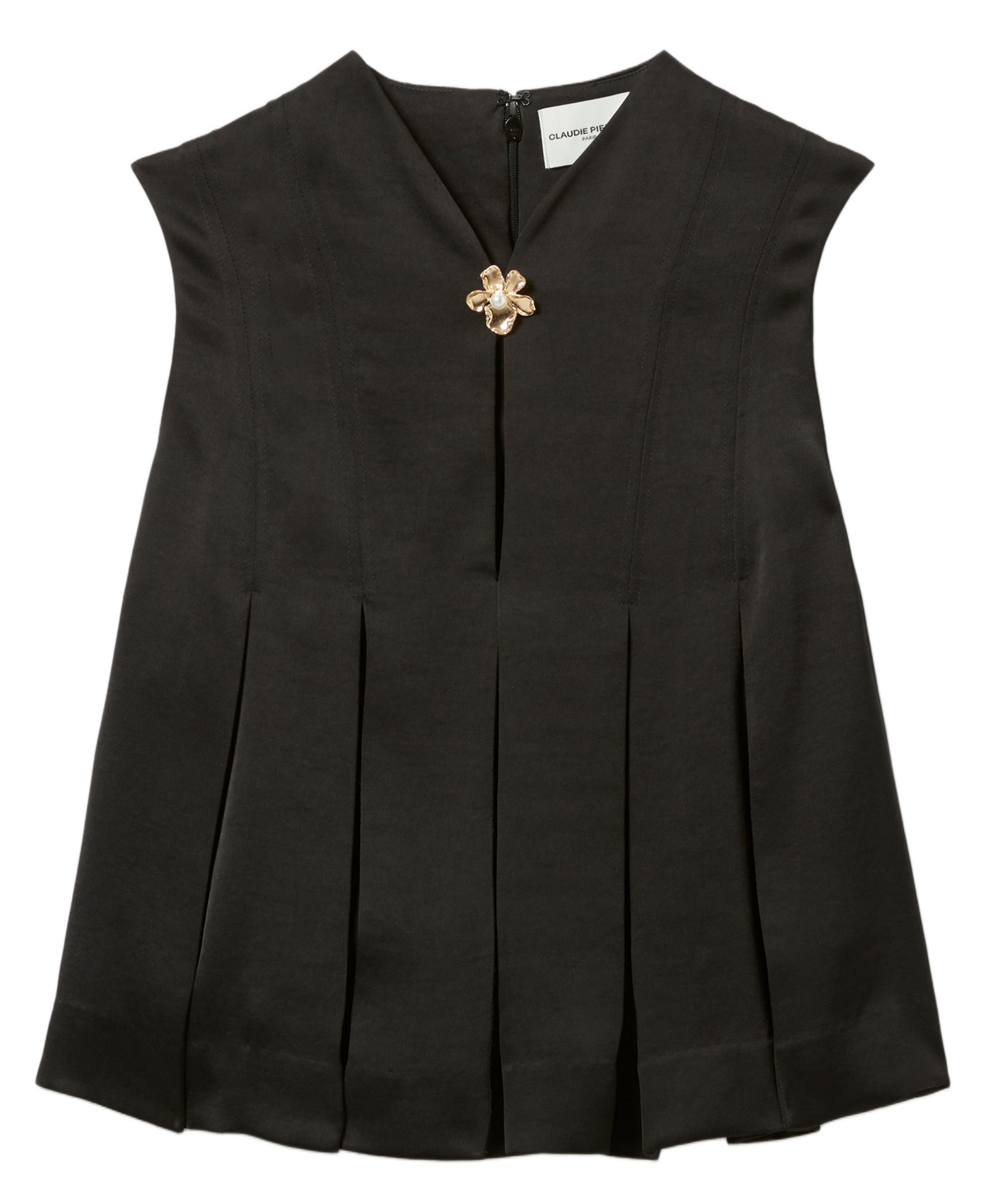 Satin-finish top with mandarin collar CLAUDIE PIERLOT Black