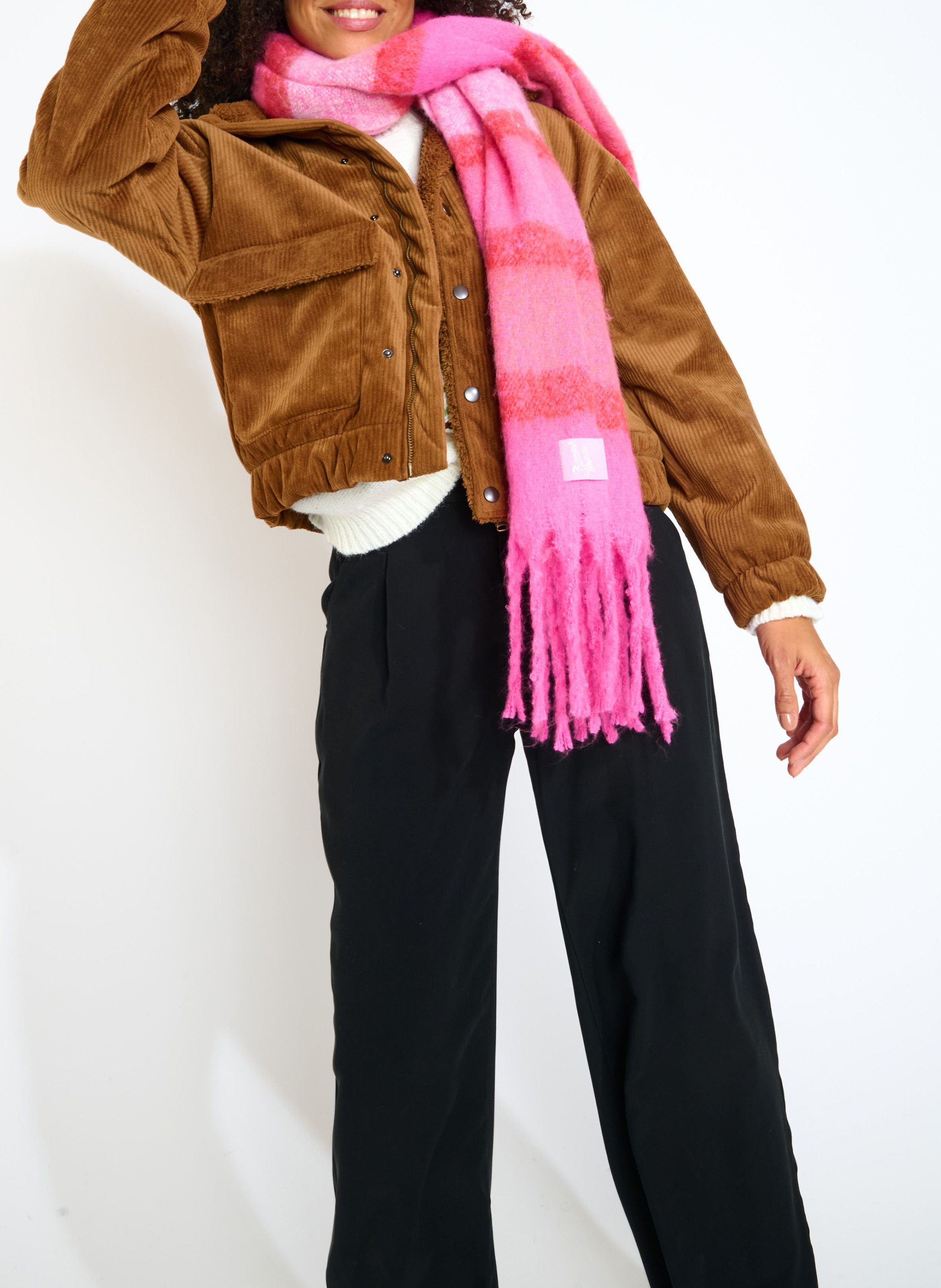 Echarpe rayée à franges BANANA MOON Rose