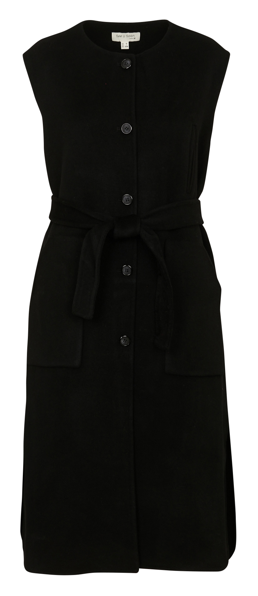 Manteau long sans manches en laine SEE U SOON Noir