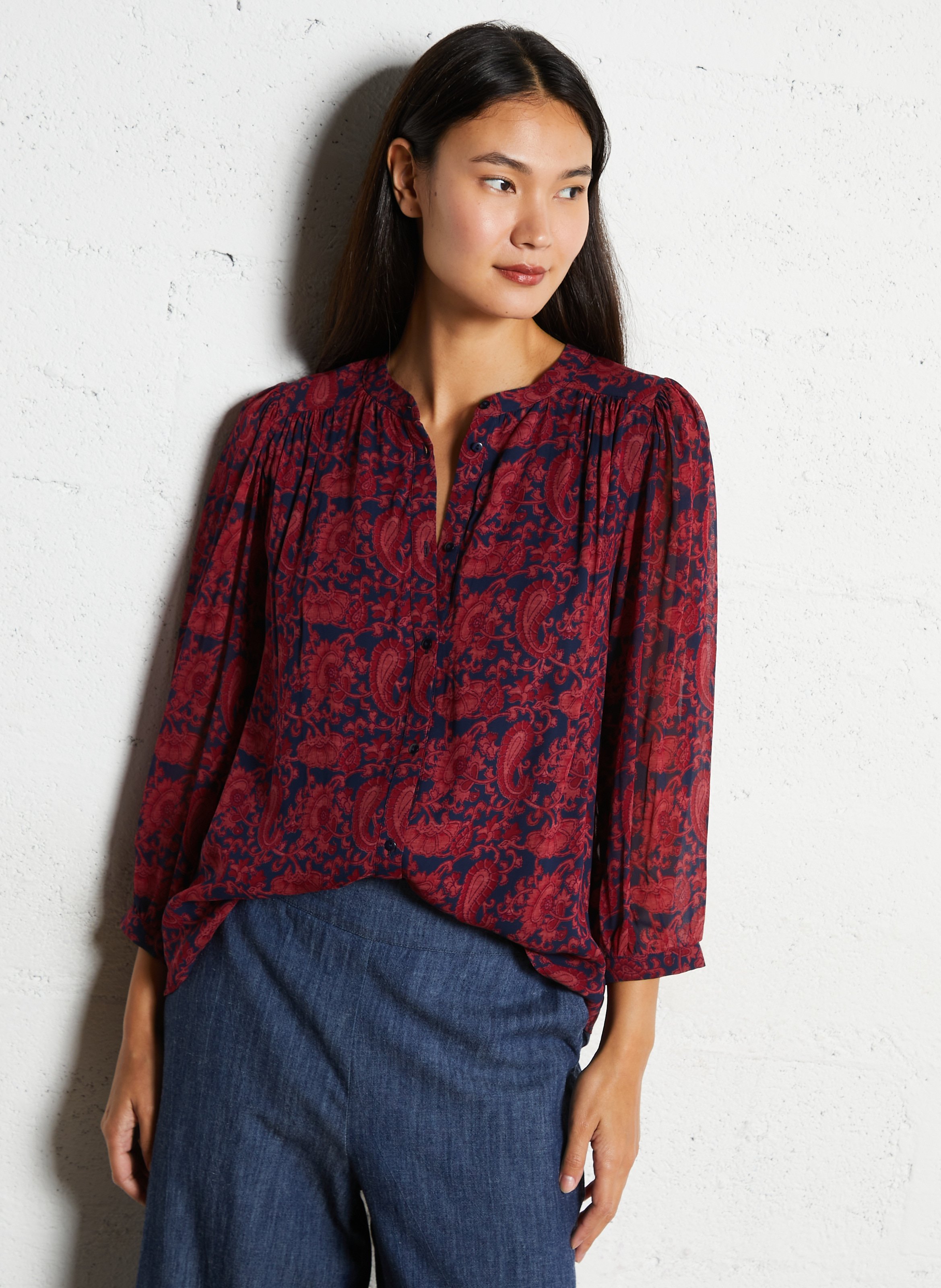 Printed jacket with round neck MAISON 123 Red