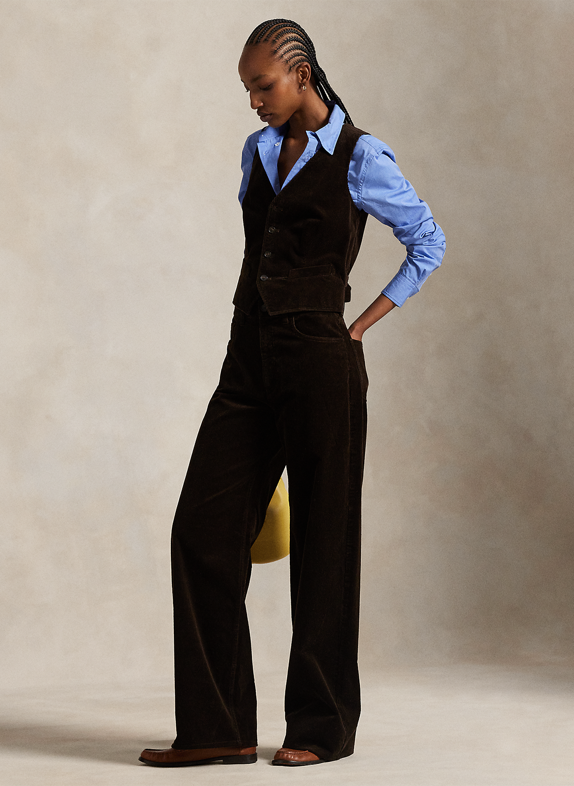 Pantalon droit en velours côtelé POLO RALPH LAUREN Marron