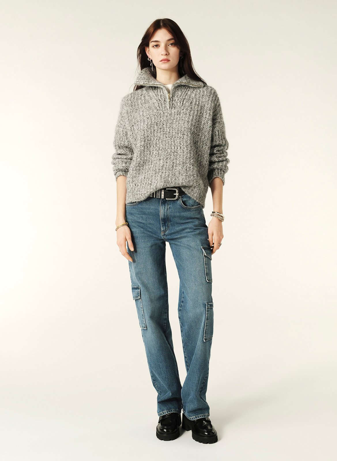 Pull col montant en laine mélangée BA&SH Noir