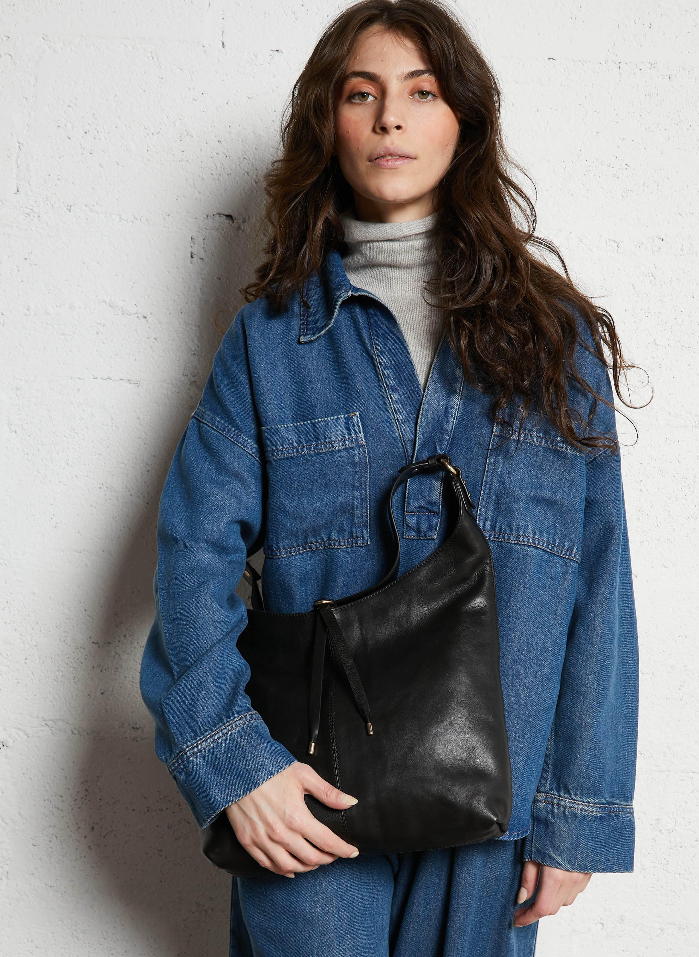 Sac porté épaule uni en cuir PETITE MENDIGOTE Noir