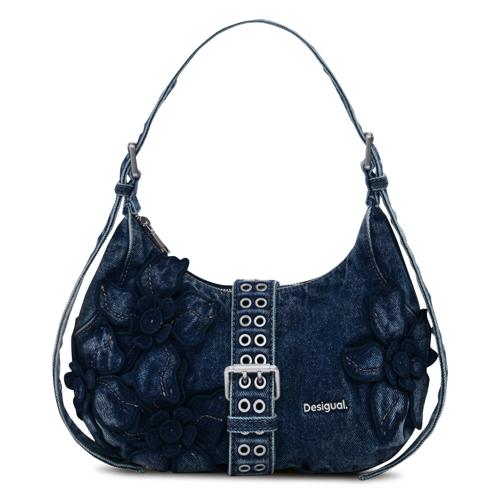 Sac porté épaule en denim à fleurs brodées DESIGUAL Bleu