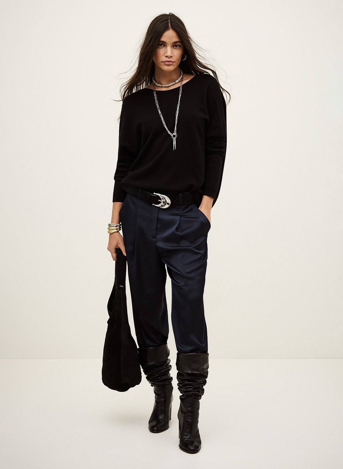 Pantalon large satiné BA&SH Bleu