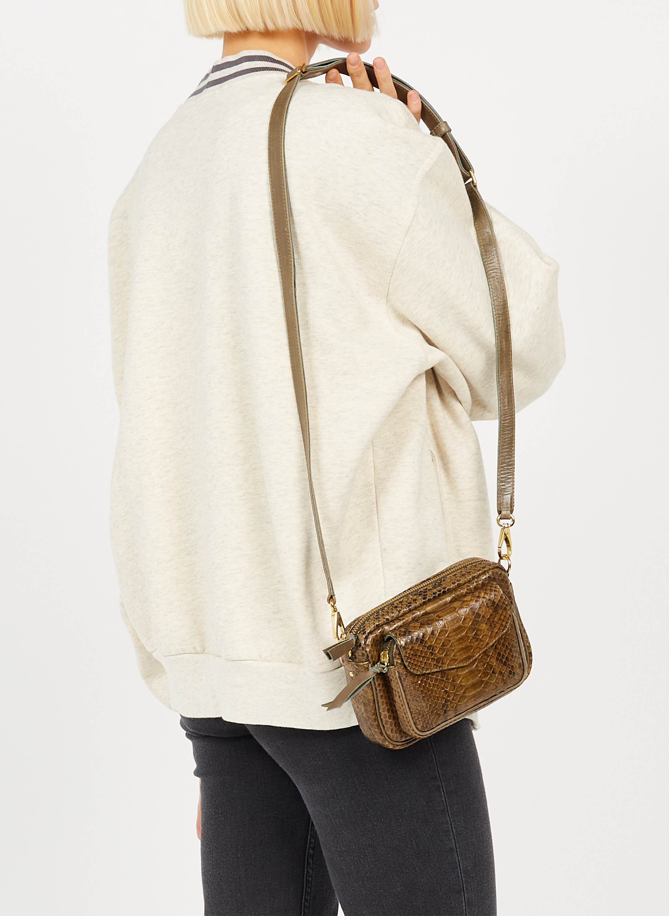 Sac bandoulière en cuir imprimé CLARIS VIROT Kaki