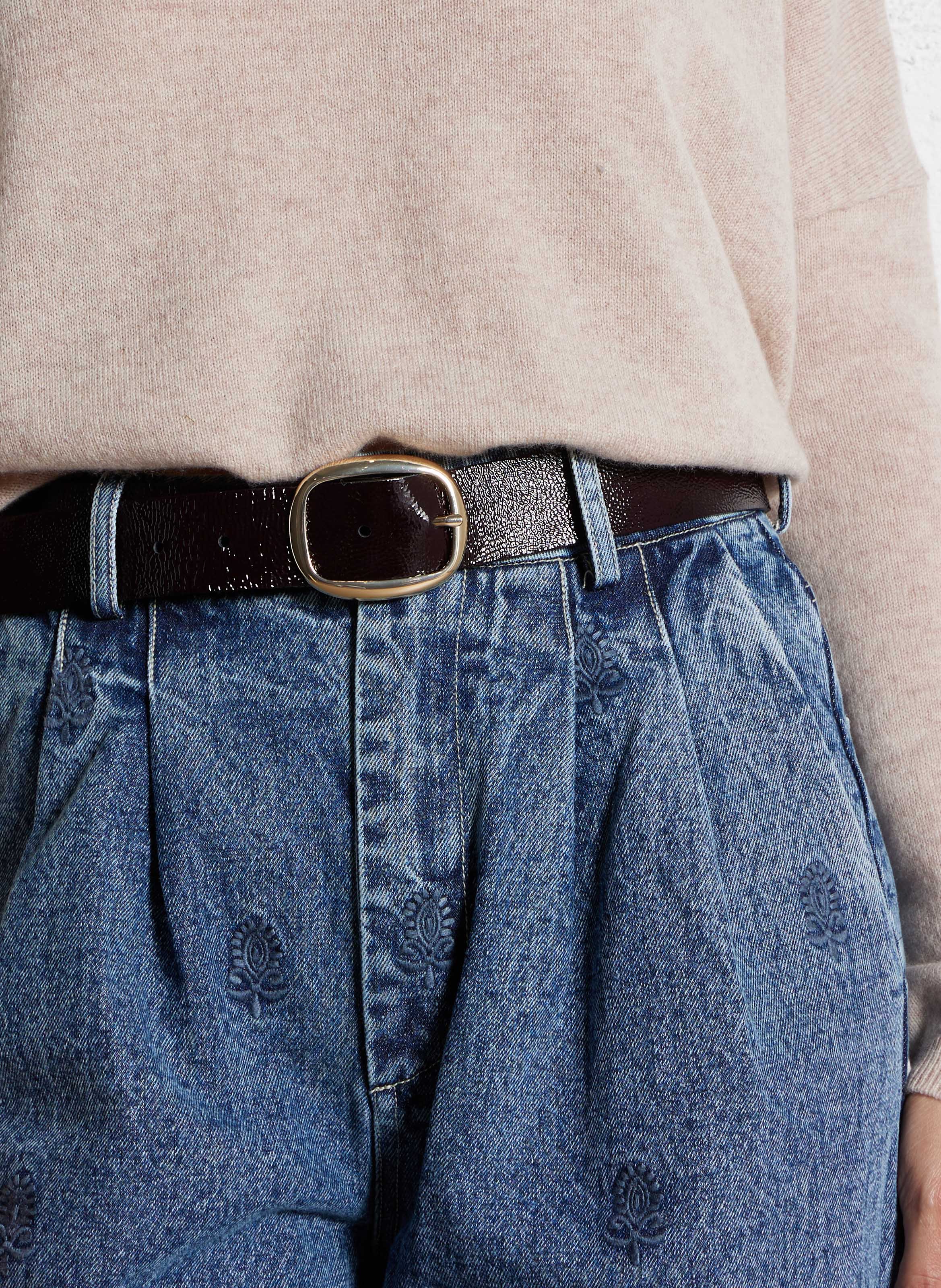 Ceinture à boucle en cuir DES PETITS HAUTS Rose