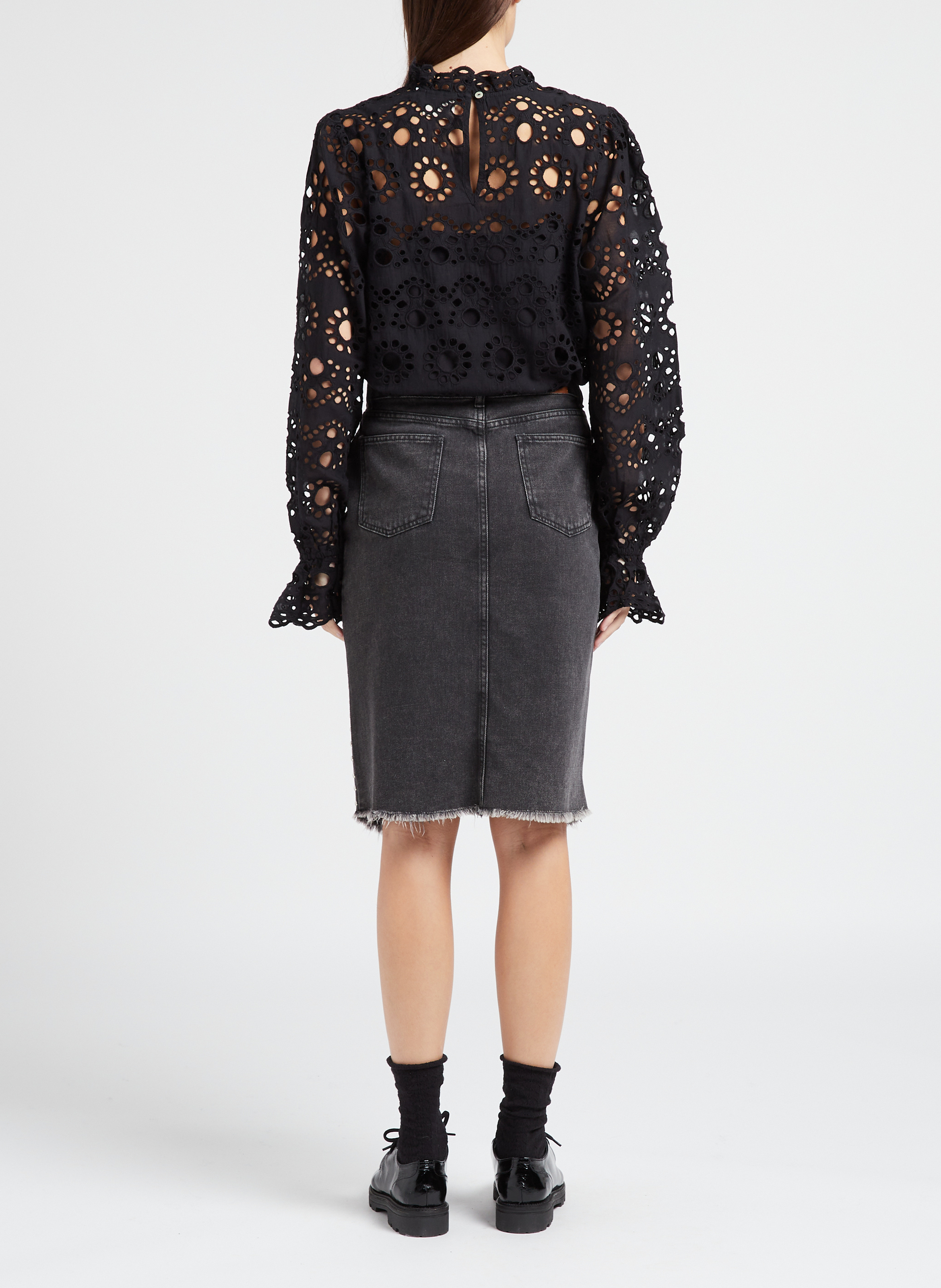 Gerade geschnittenes Top aus Bio-Baumwolle mit Stehkragen VILA Schwarz