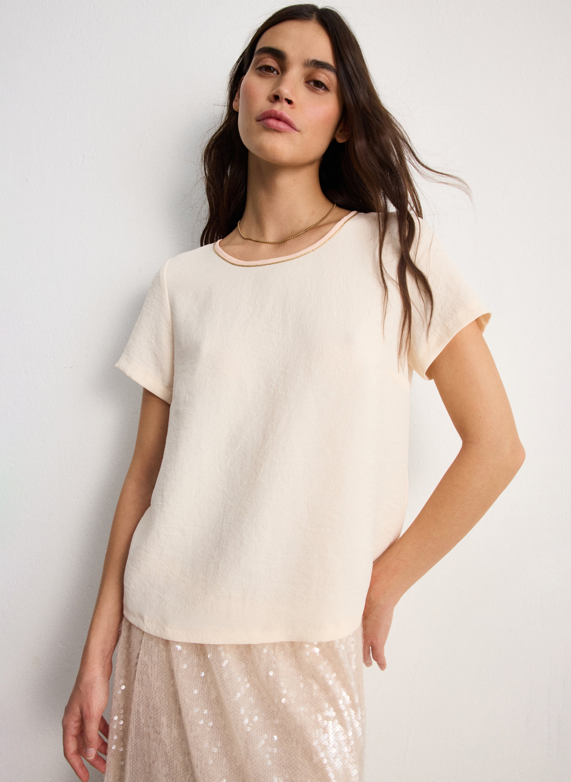 Round-neck stretch viscose top PABLO