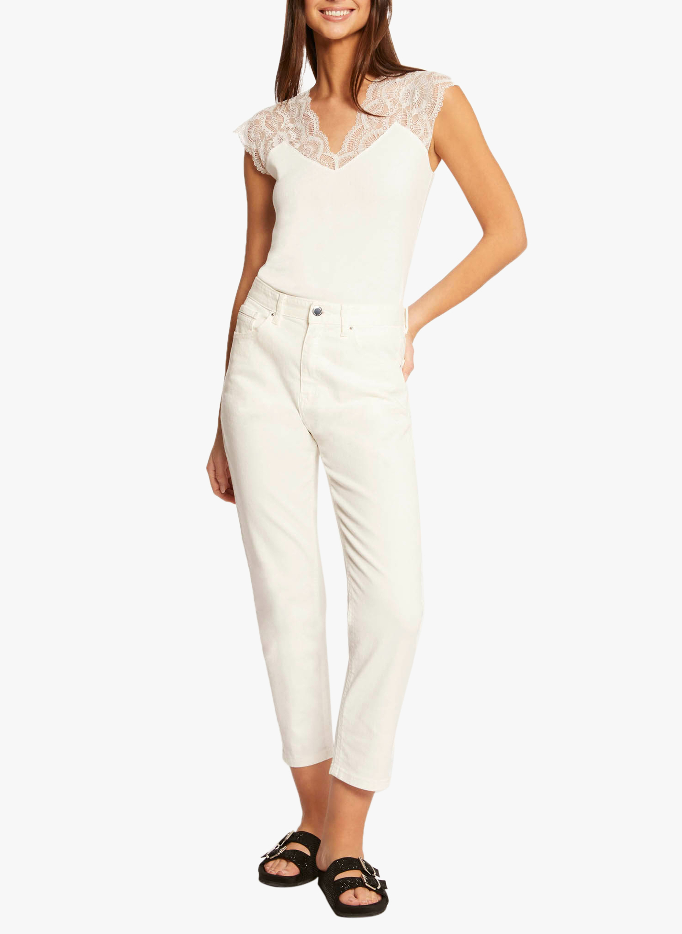 Short-sleeved top with lace MORGAN Beige