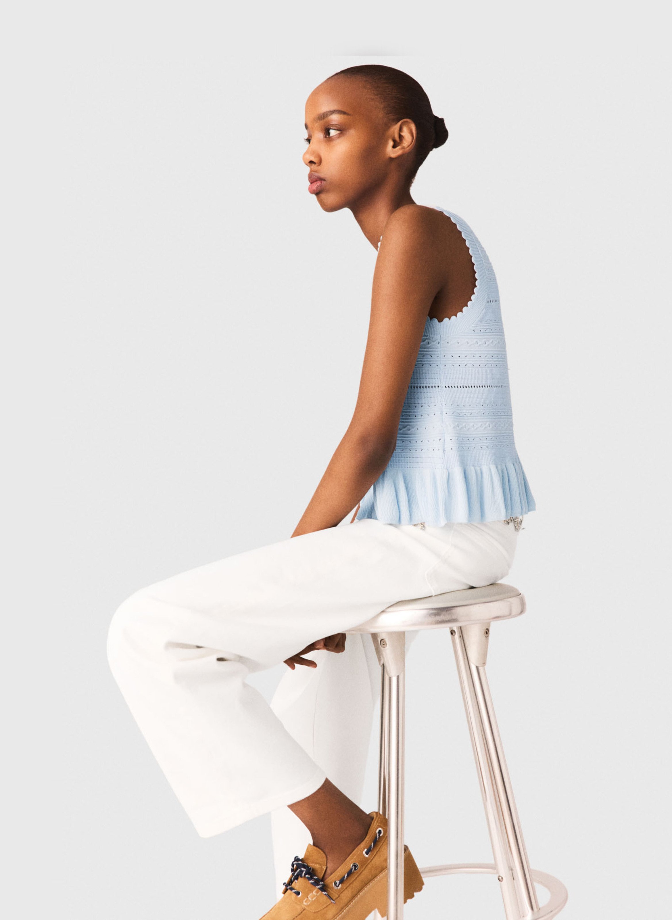 Top sans manches en maille pointelle MAJE Bleu