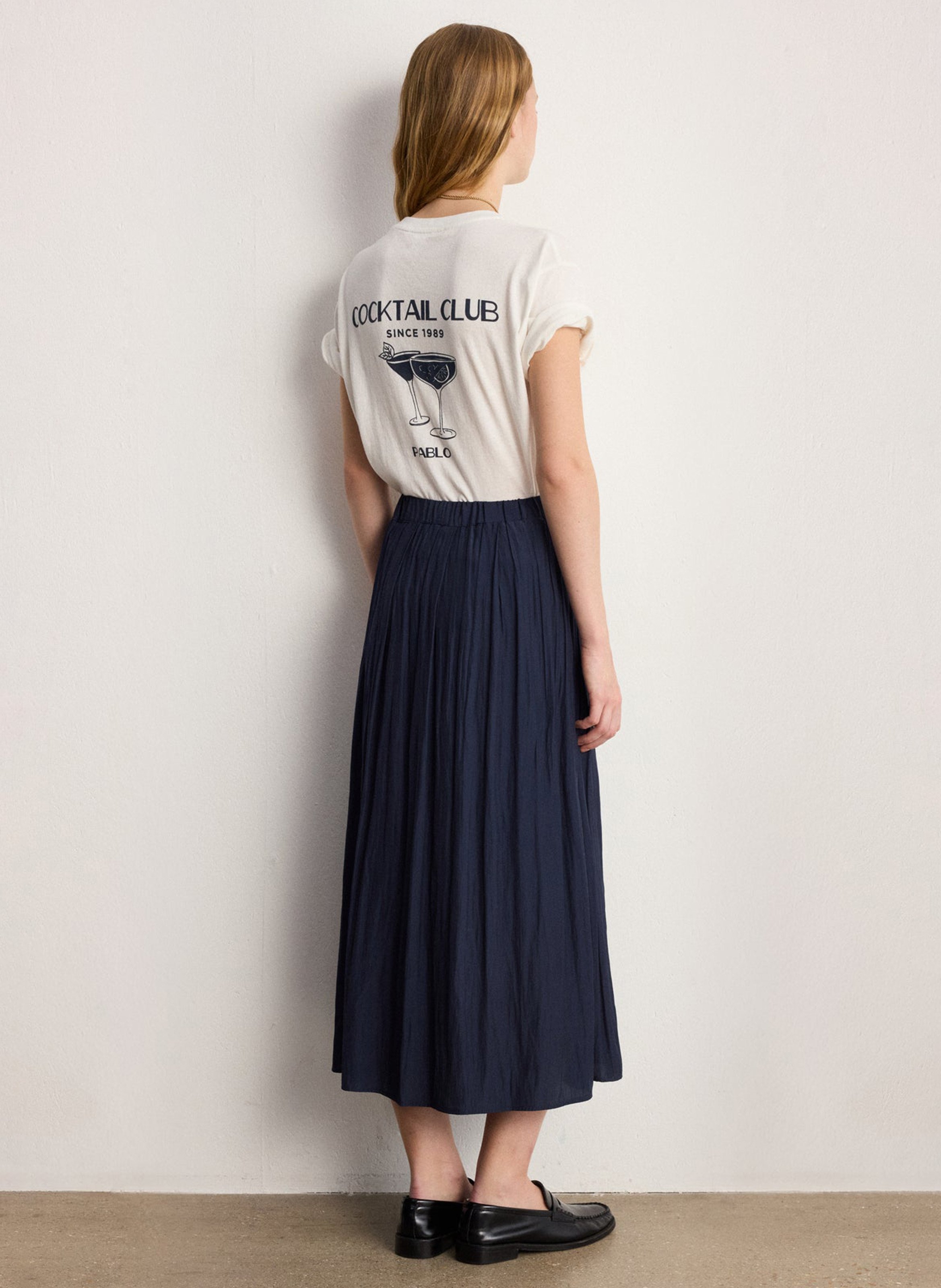 Halflange gerende rok met plooien PABLO Blauw