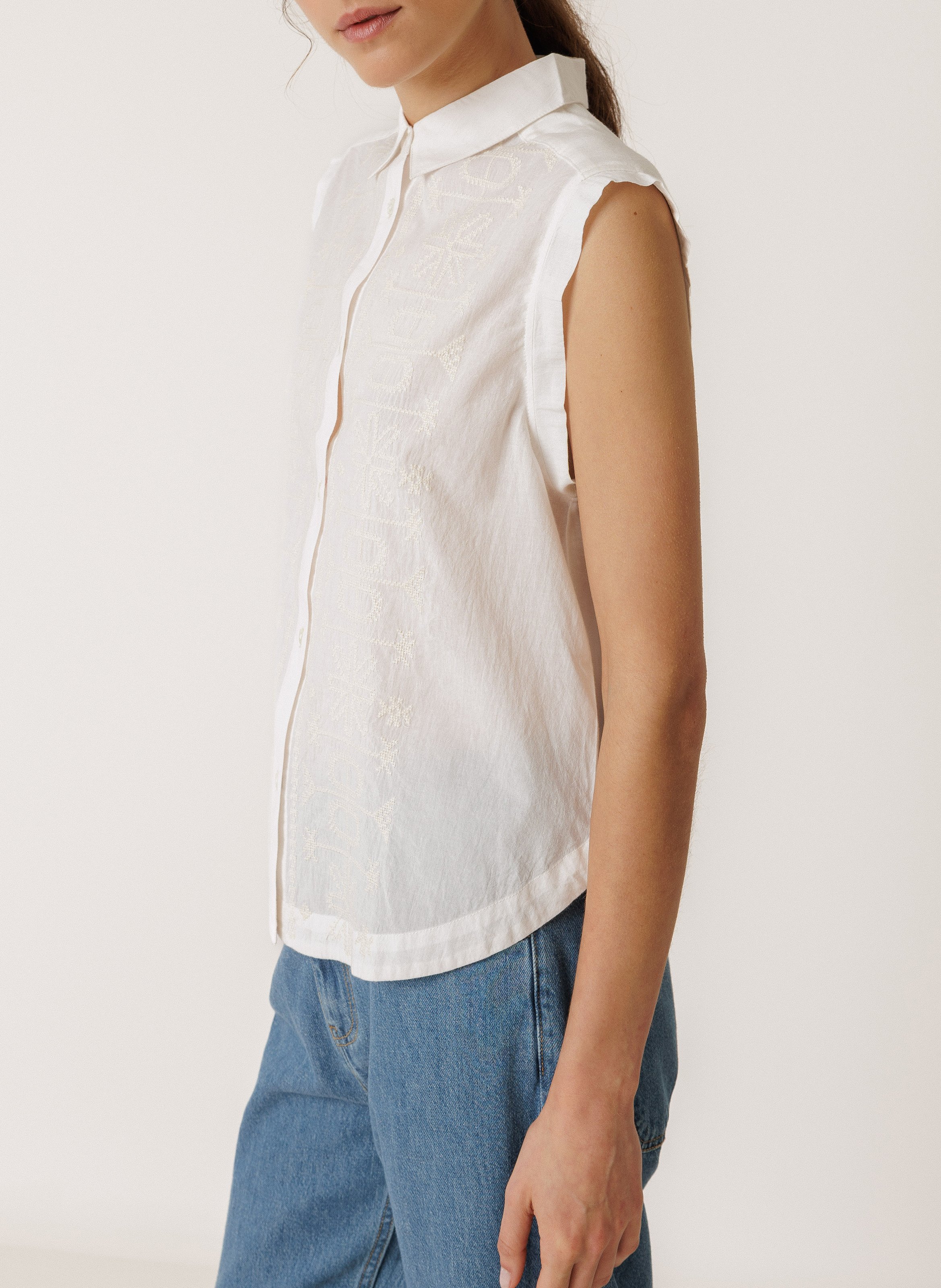 Oversized embroidered shirt INDI & COLD Beige