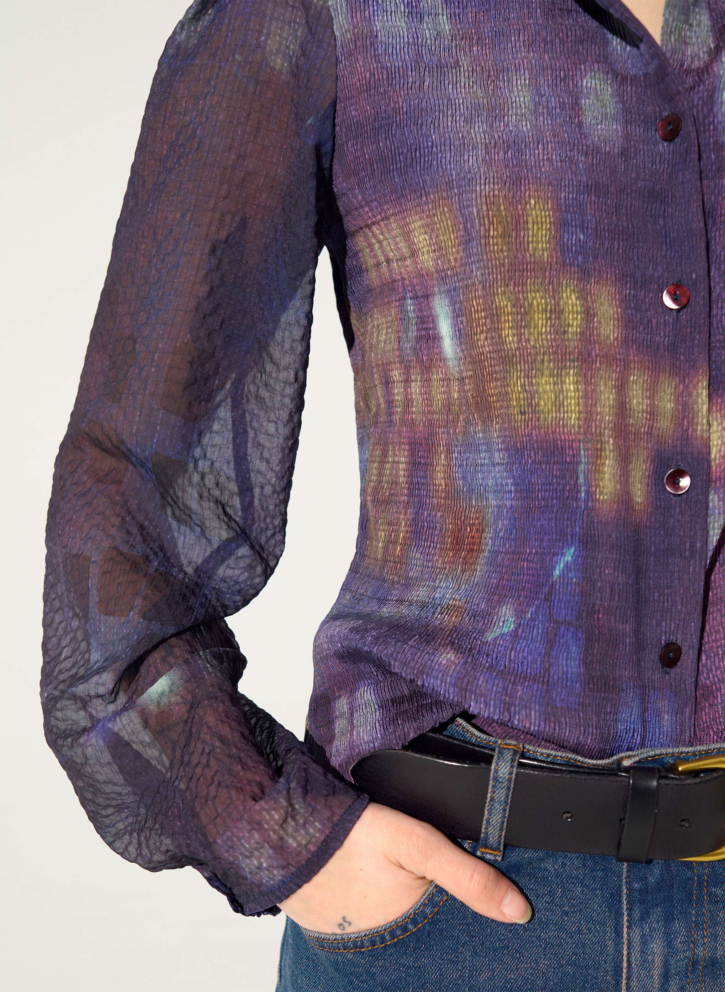 Straight printed shirt with classic collar COTELAC Purple