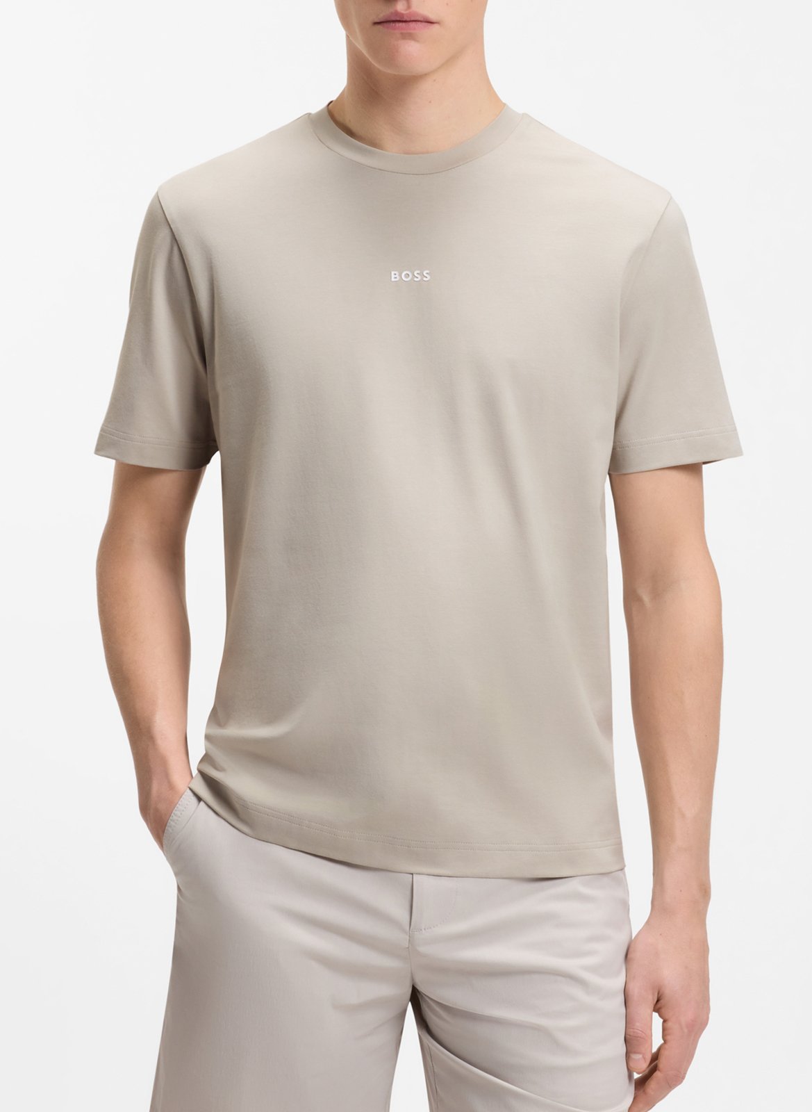 Tee-shirt col rond en coton mélangé  BOSS Argent