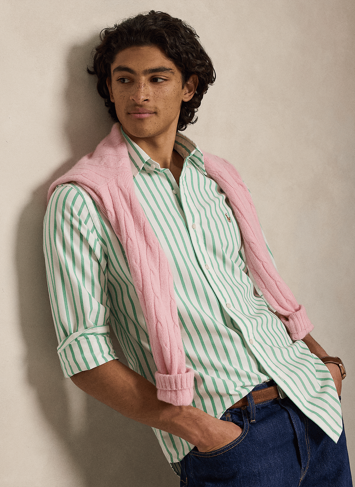 Chemise droite col classique en coton rayé POLO RALPH LAUREN Vert